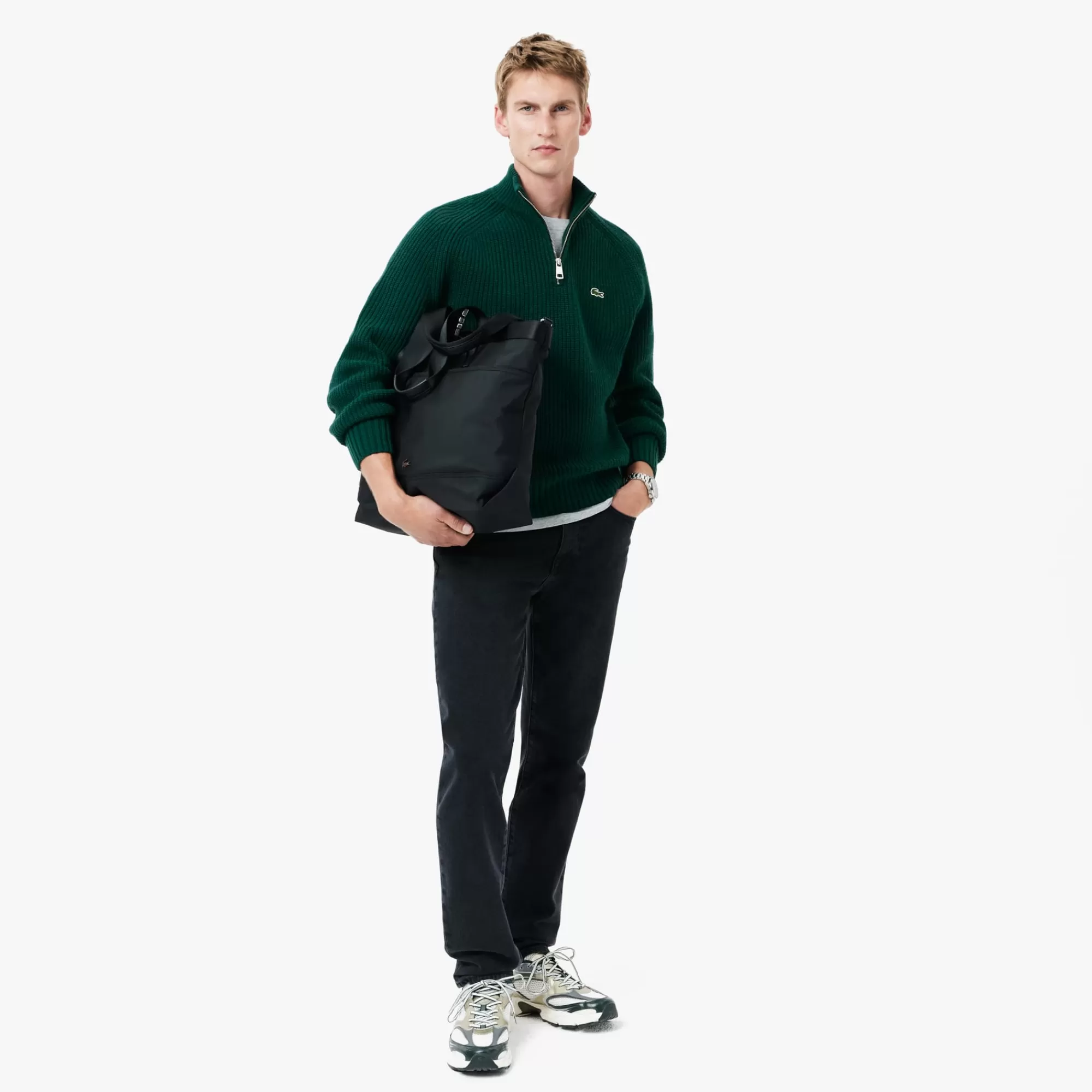 LACOSTE Malhas^Sweater de Gola Alta em Lã Cardada com Fecho