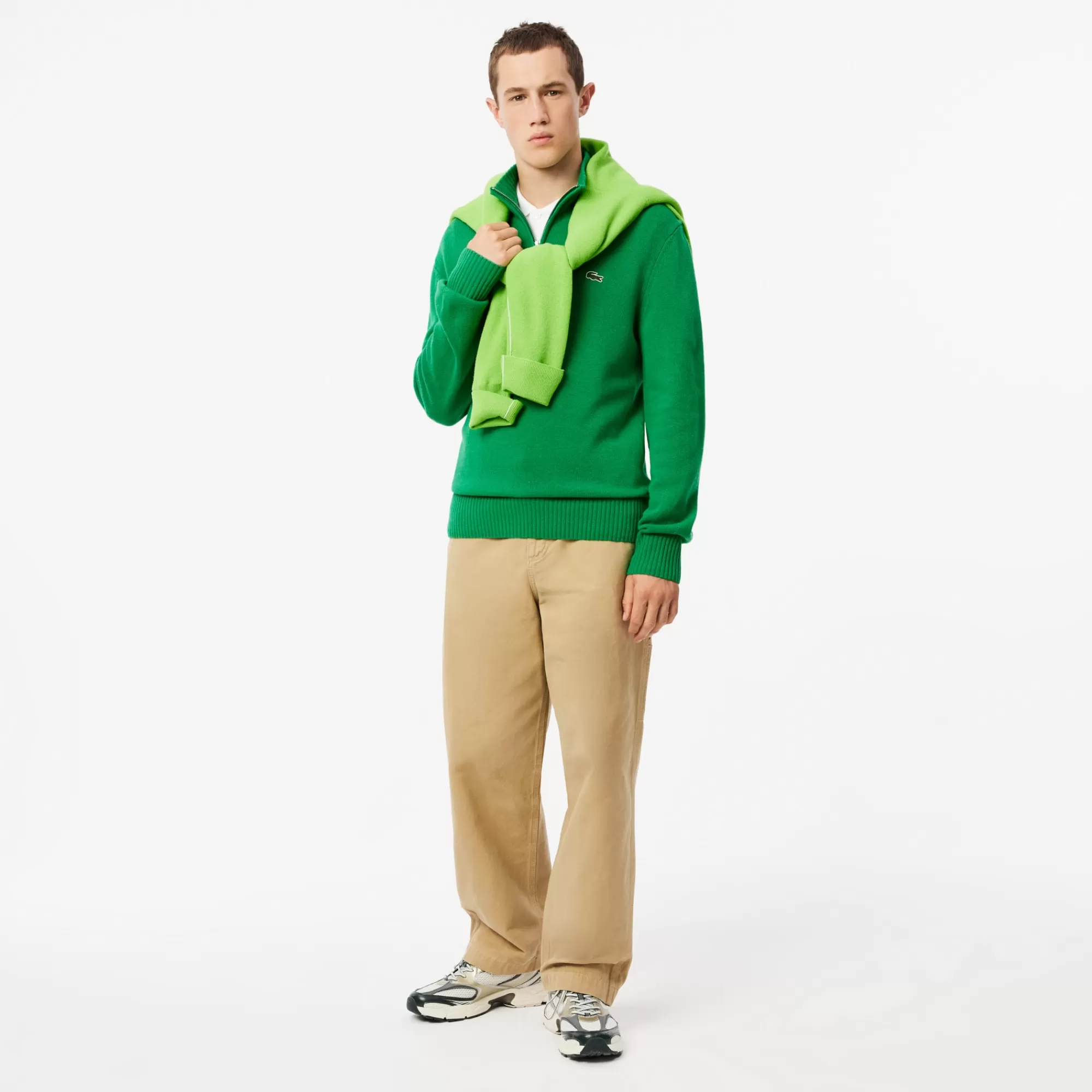 LACOSTE Malhas^Sweater de Gola Alta em Lã Cardada com Fecho