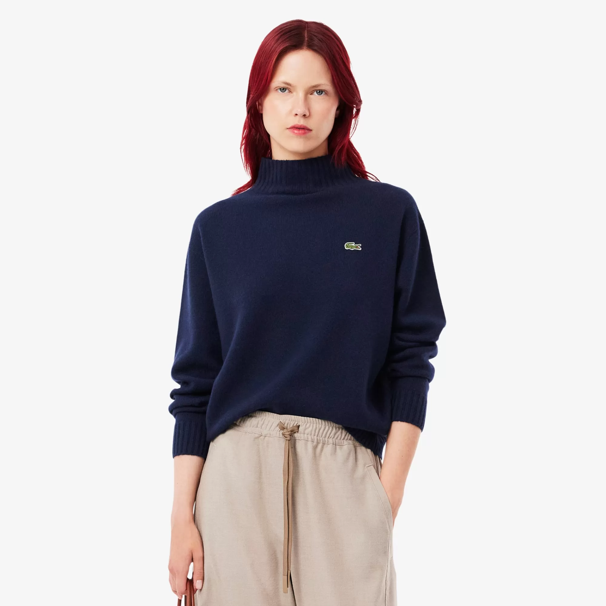 MULHER LACOSTE Malhas^Sweater de Gola Alta em Malha de Caxemira 3D