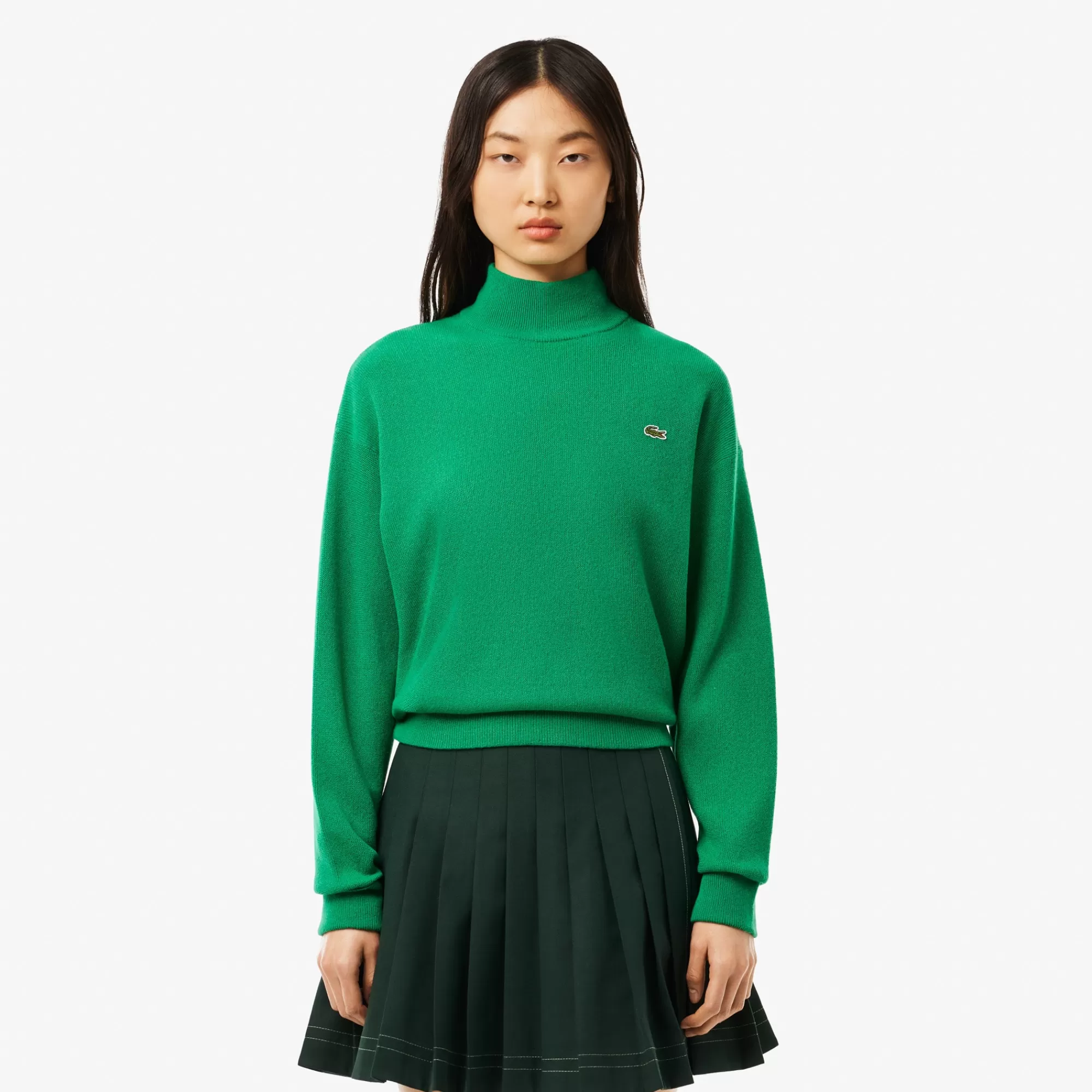 MULHER LACOSTE Malhas^Sweater de Lã Cardada com Gola Alta Relaxed Fit