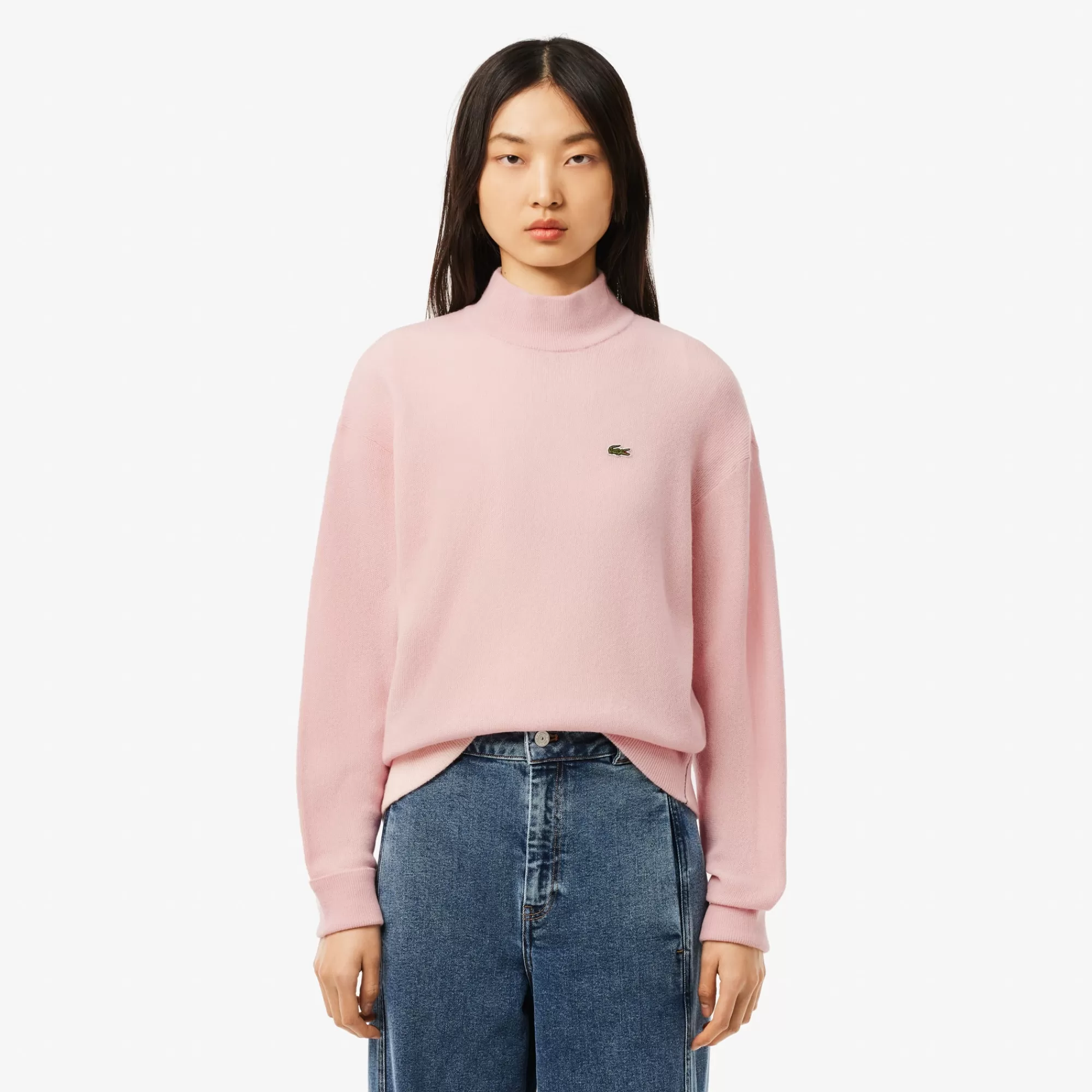 MULHER LACOSTE Malhas^Sweater de Lã Cardada com Gola Alta Relaxed Fit