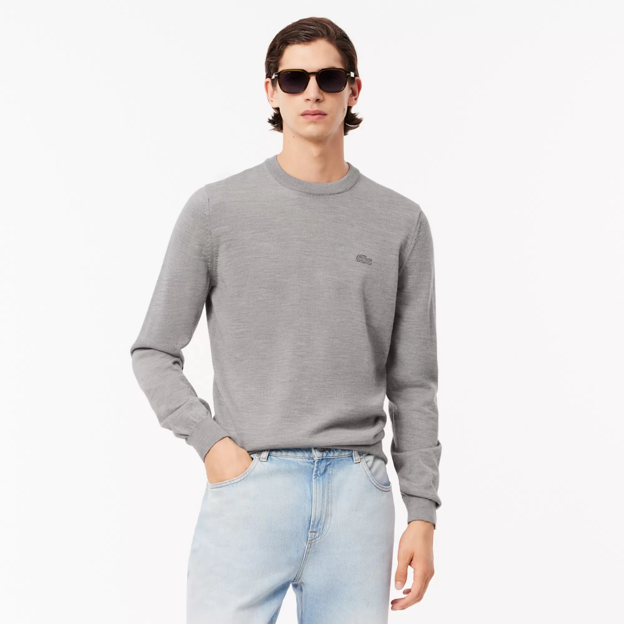 LACOSTE Malhas^Sweater de Lã Merino com Decote Redondo