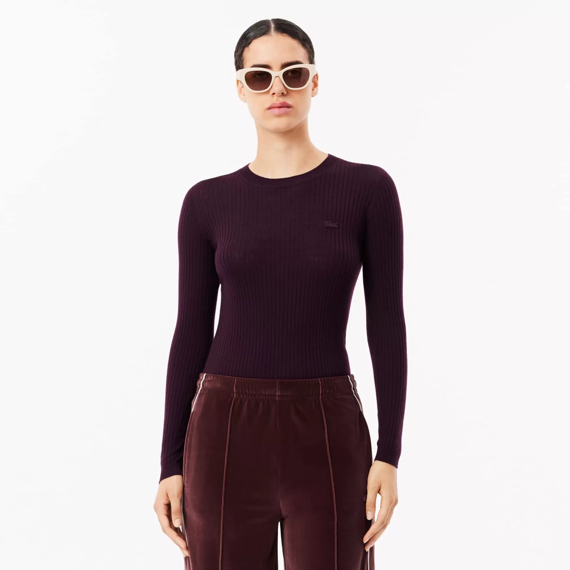 MULHER LACOSTE Malhas^Sweater de Lã Merino e Malha 3D