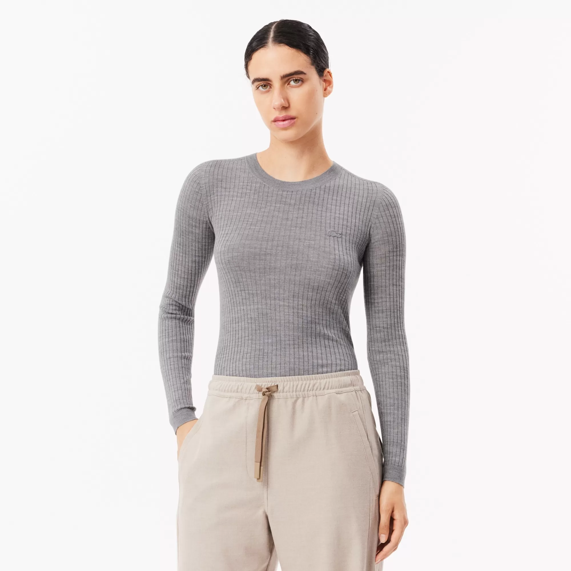 MULHER LACOSTE Malhas^Sweater de Lã Merino e Malha 3D