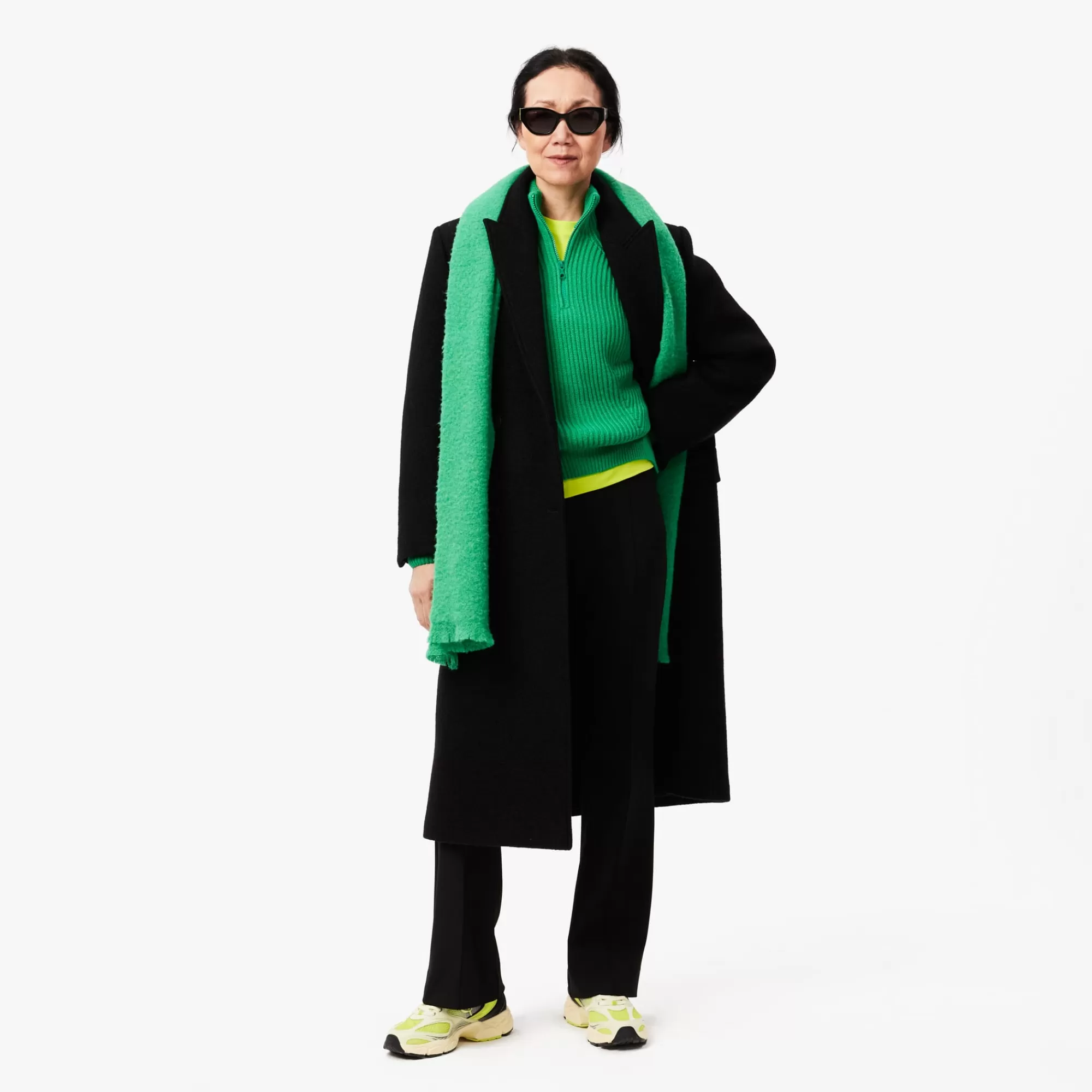 MULHER LACOSTE Malhas^Sweater de Malha em Lã Perolada com Gola com Fecho