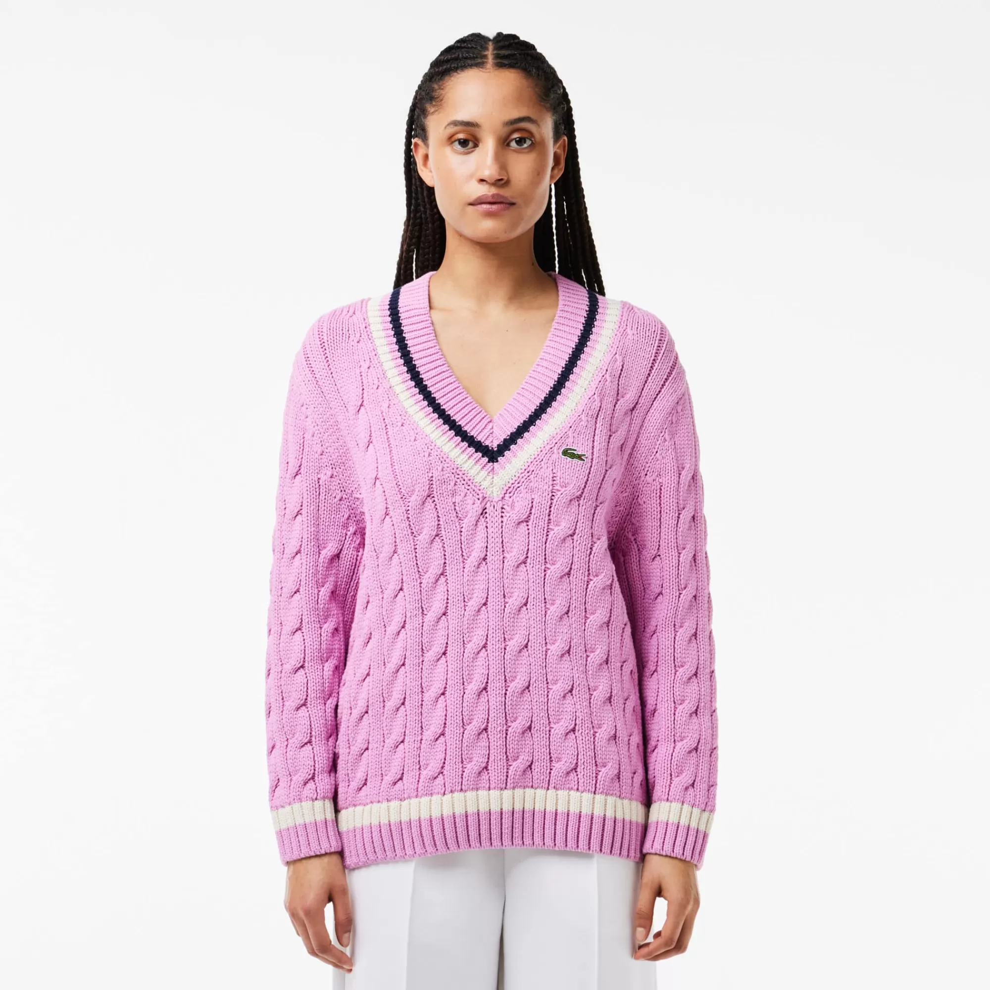 MULHER LACOSTE Malhas^Sweater de Ténis em Malha de Algodão com Decote em V