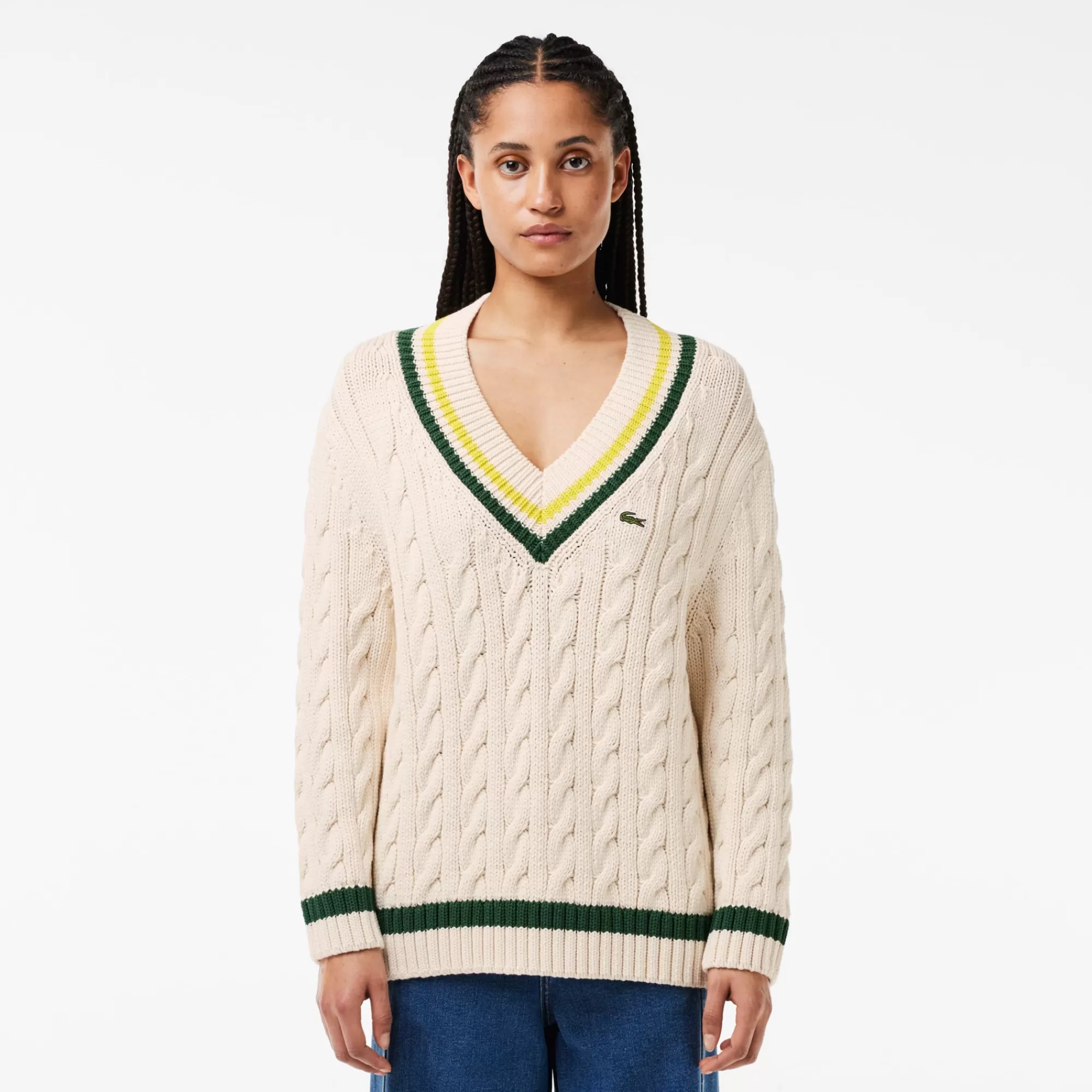 MULHER LACOSTE Malhas^Sweater de Ténis em Malha de Algodão com Decote em V