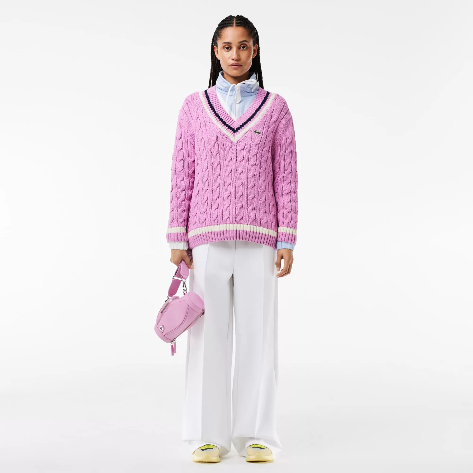 MULHER LACOSTE Malhas^Sweater de Ténis em Malha de Algodão com Decote em V