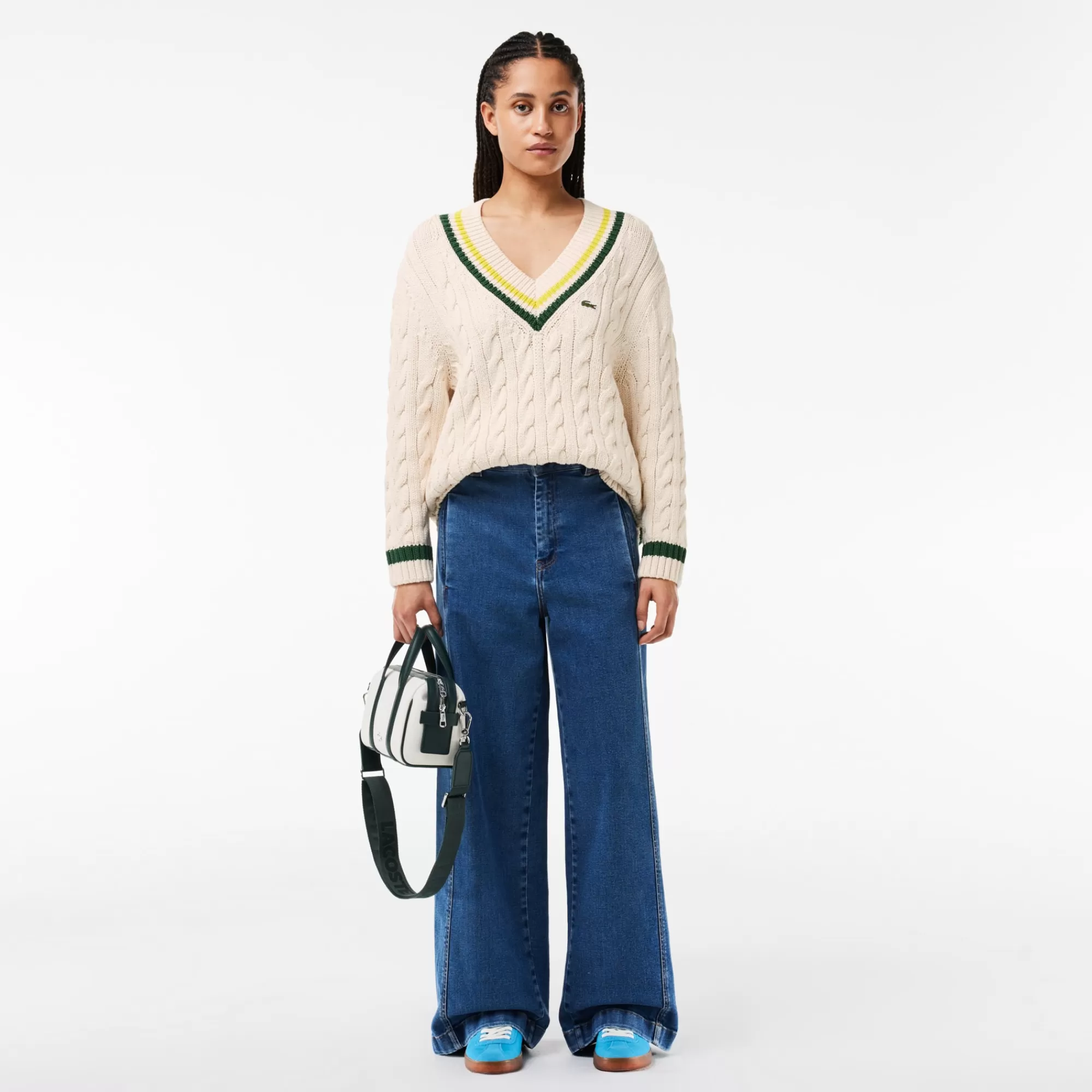 MULHER LACOSTE Malhas^Sweater de Ténis em Malha de Algodão com Decote em V