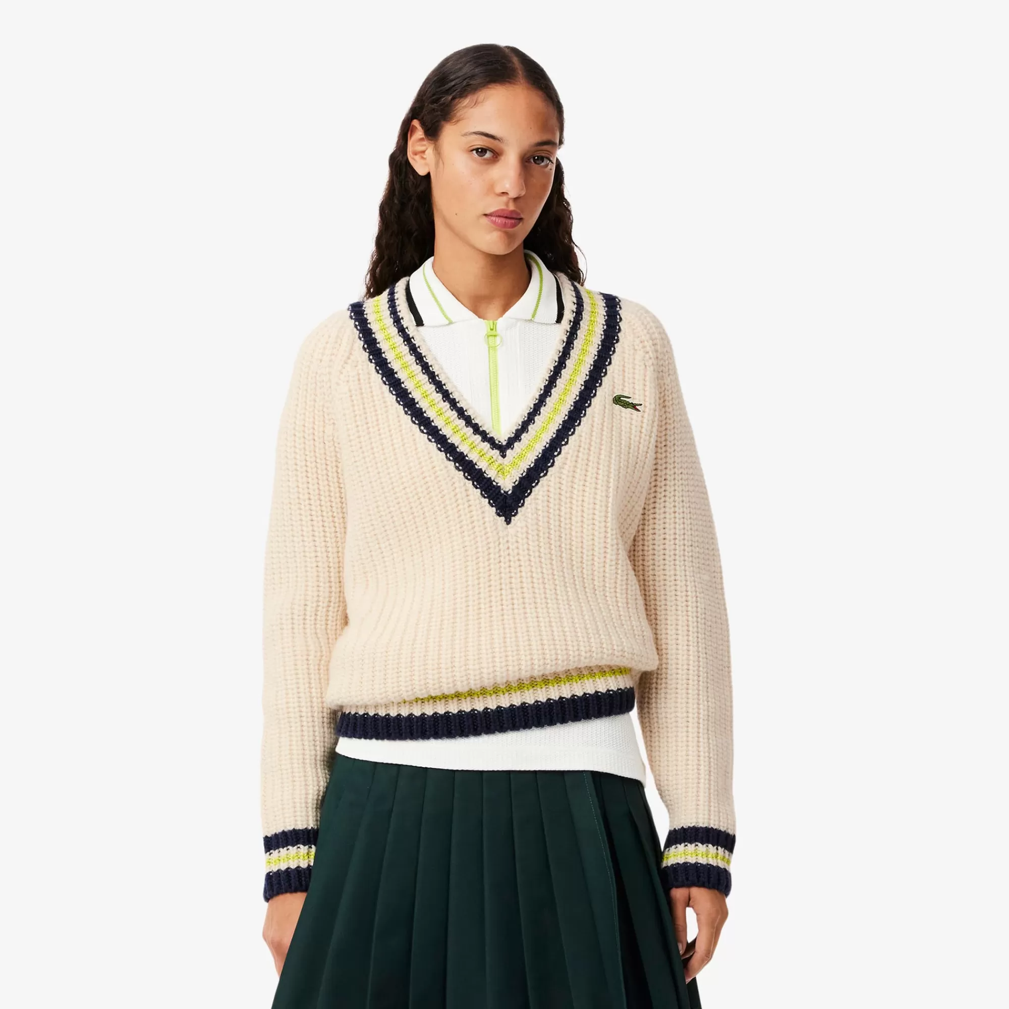 MULHER LACOSTE Malhas^Sweater de Ténis Oversize de Lã com Decote em V