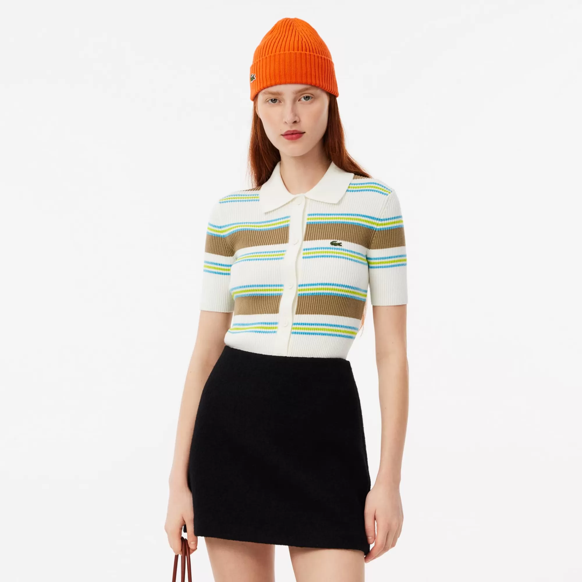 MULHER LACOSTE Malhas^Sweater em Algodão Canelado com Gola de Polo