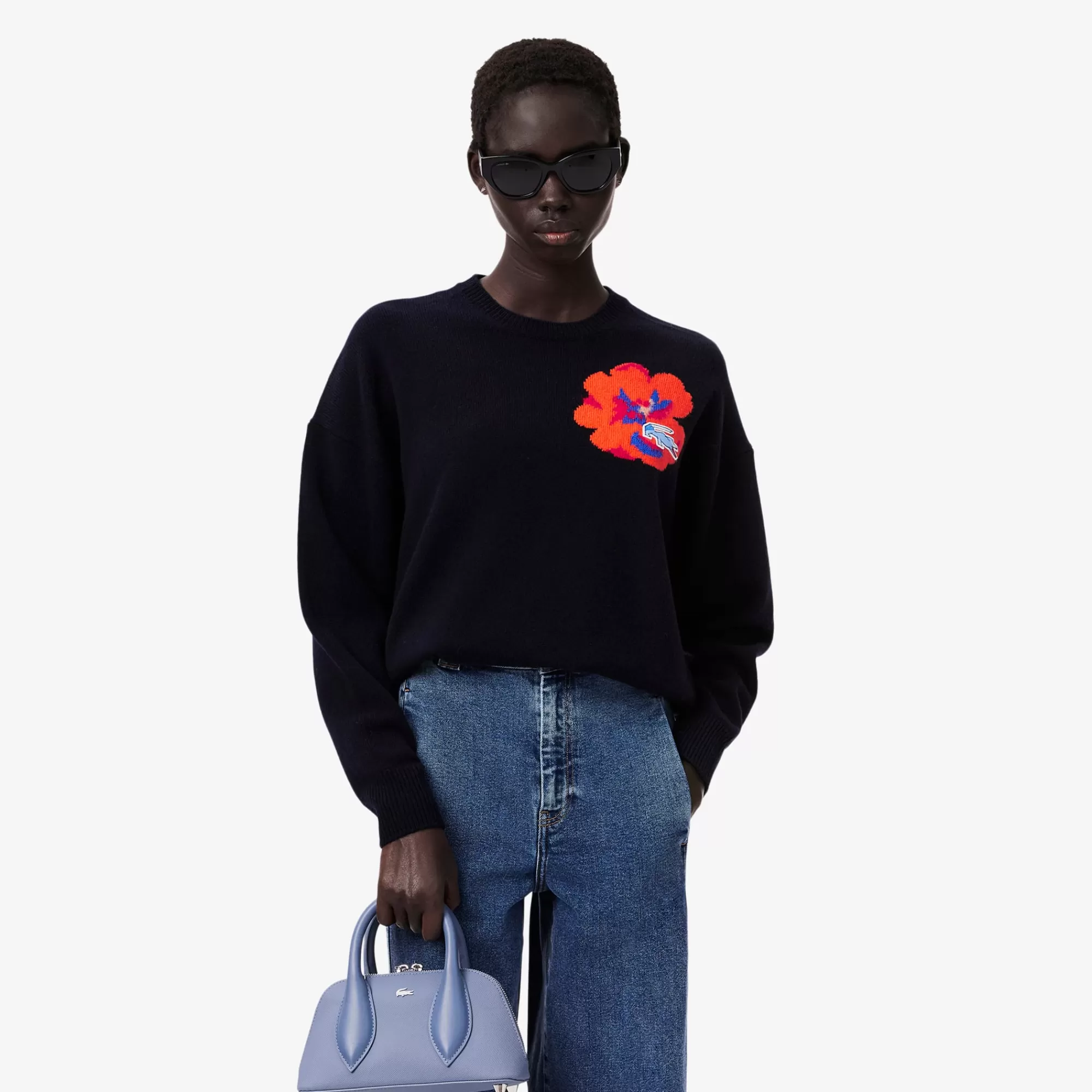 MULHER LACOSTE Malhas^Sweater em Jacquard Intarsia com Padrão Floral de Lã