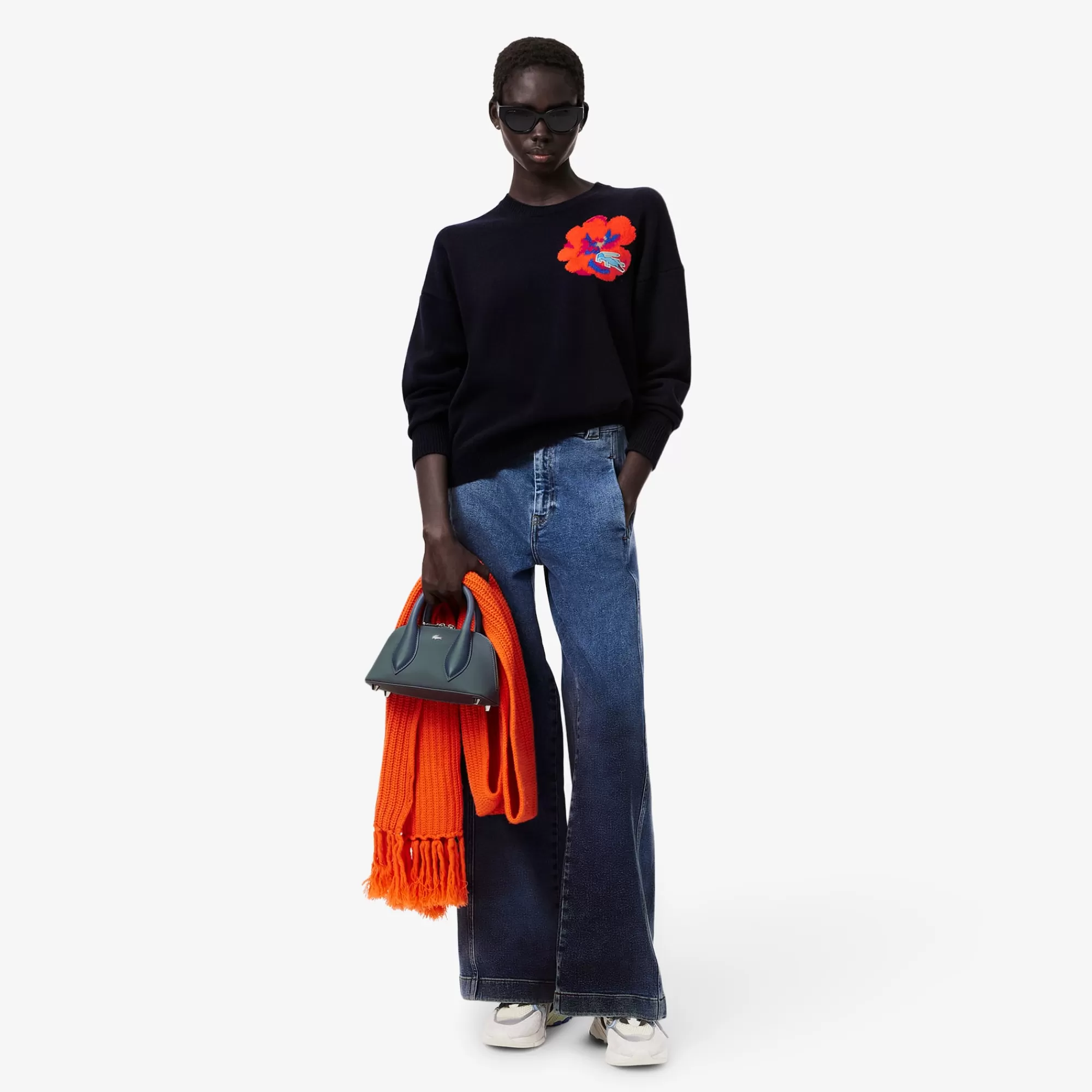MULHER LACOSTE Malhas^Sweater em Jacquard Intarsia com Padrão Floral de Lã