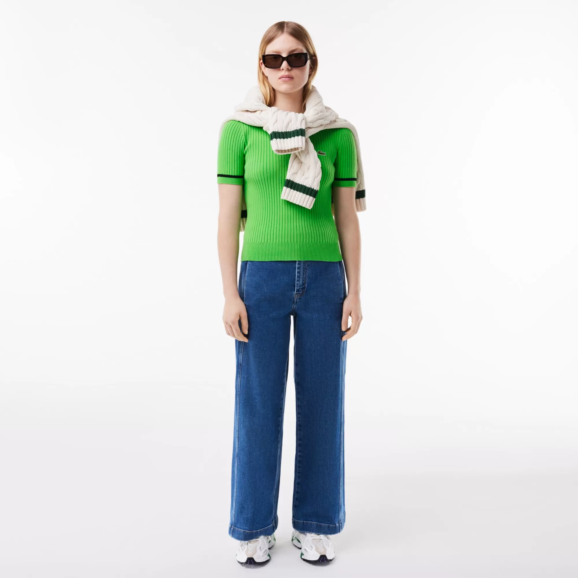 MULHER LACOSTE Malhas^Sweater em Malha Canelada 3D sem Costuras