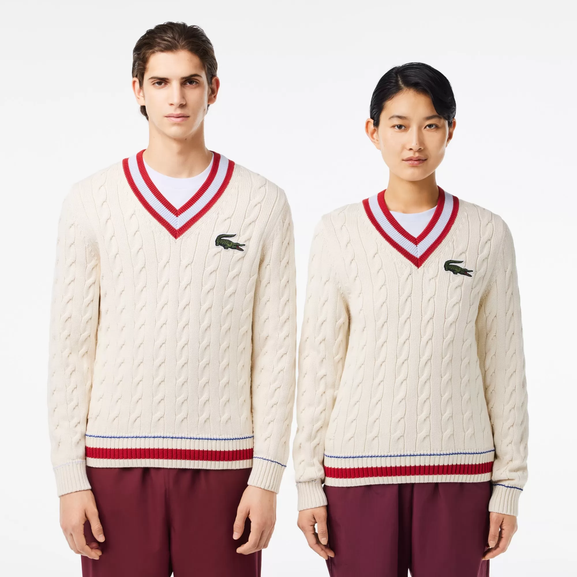 MULHER LACOSTE Malhas | Malhas^Sweater em Malha de Algodão com Decote em V