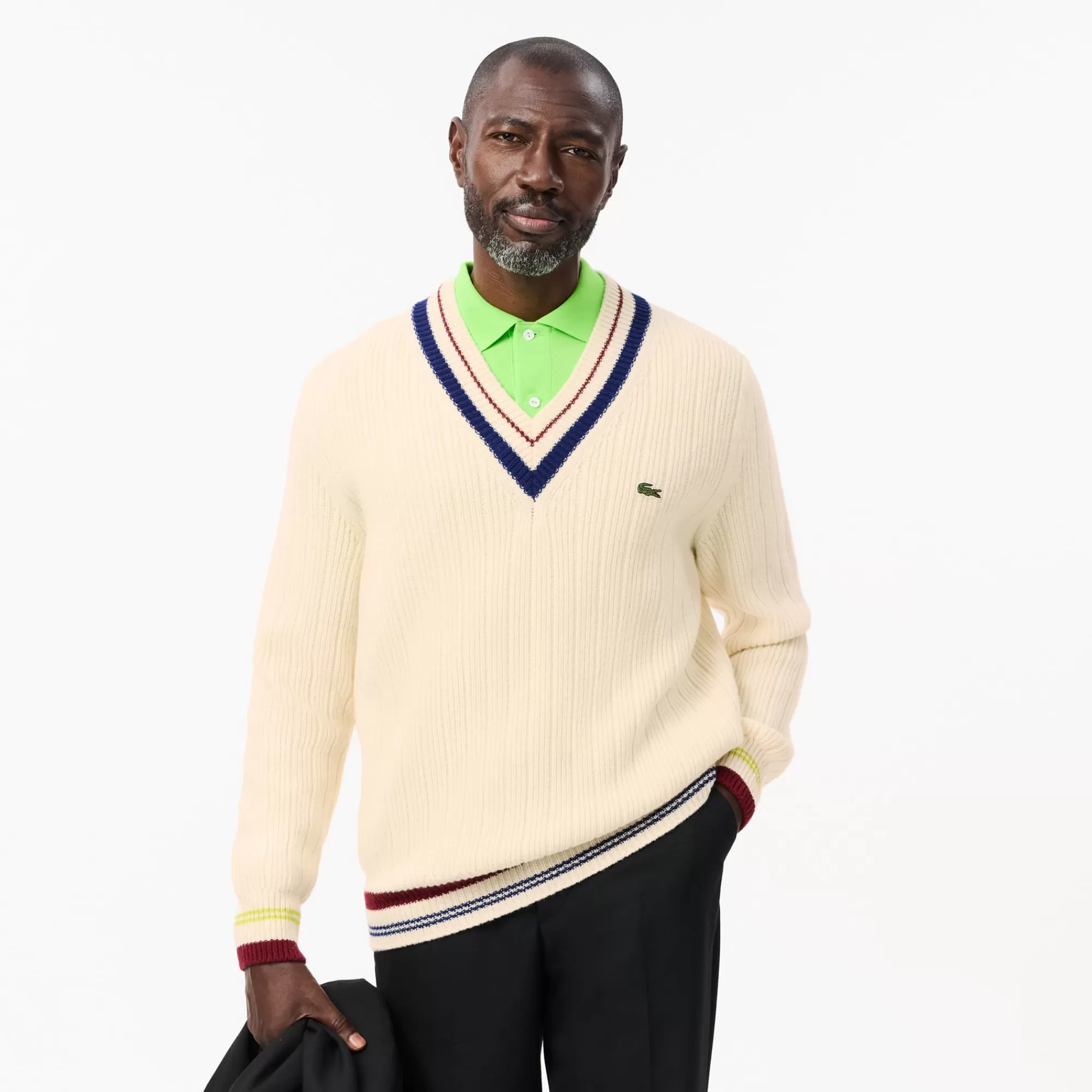 LACOSTE Malhas^Sweater Estilo Ténis de Lã Cardada