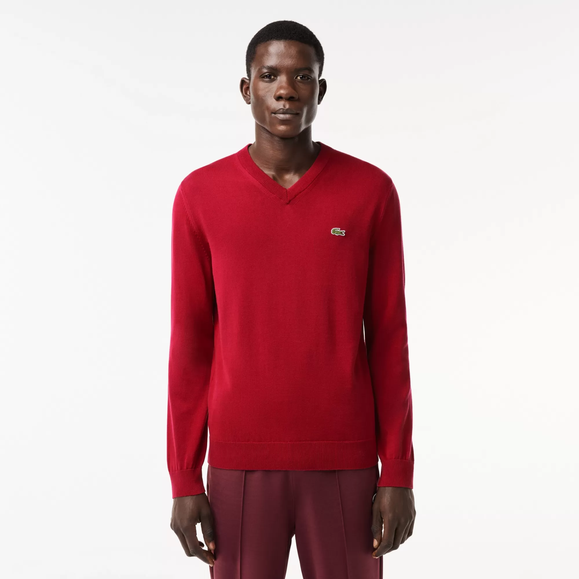 LACOSTE Malhas^Sweater Monocromática de Algodão com Decote em V