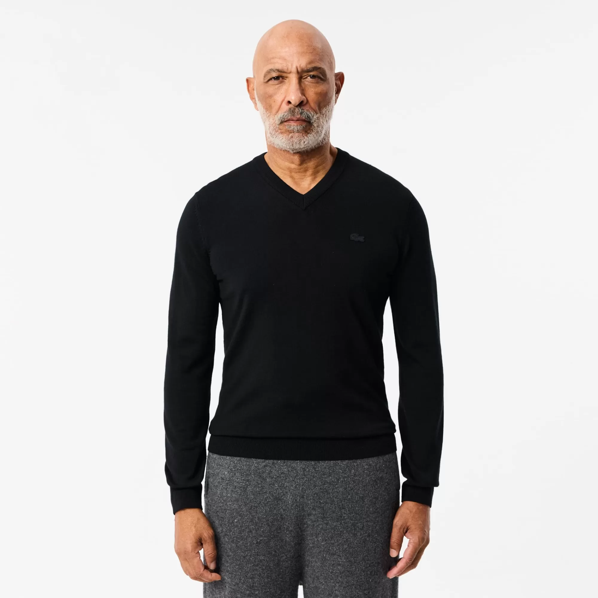 LACOSTE Malhas^Sweater Monocromática de Lã Merino com Decote em V