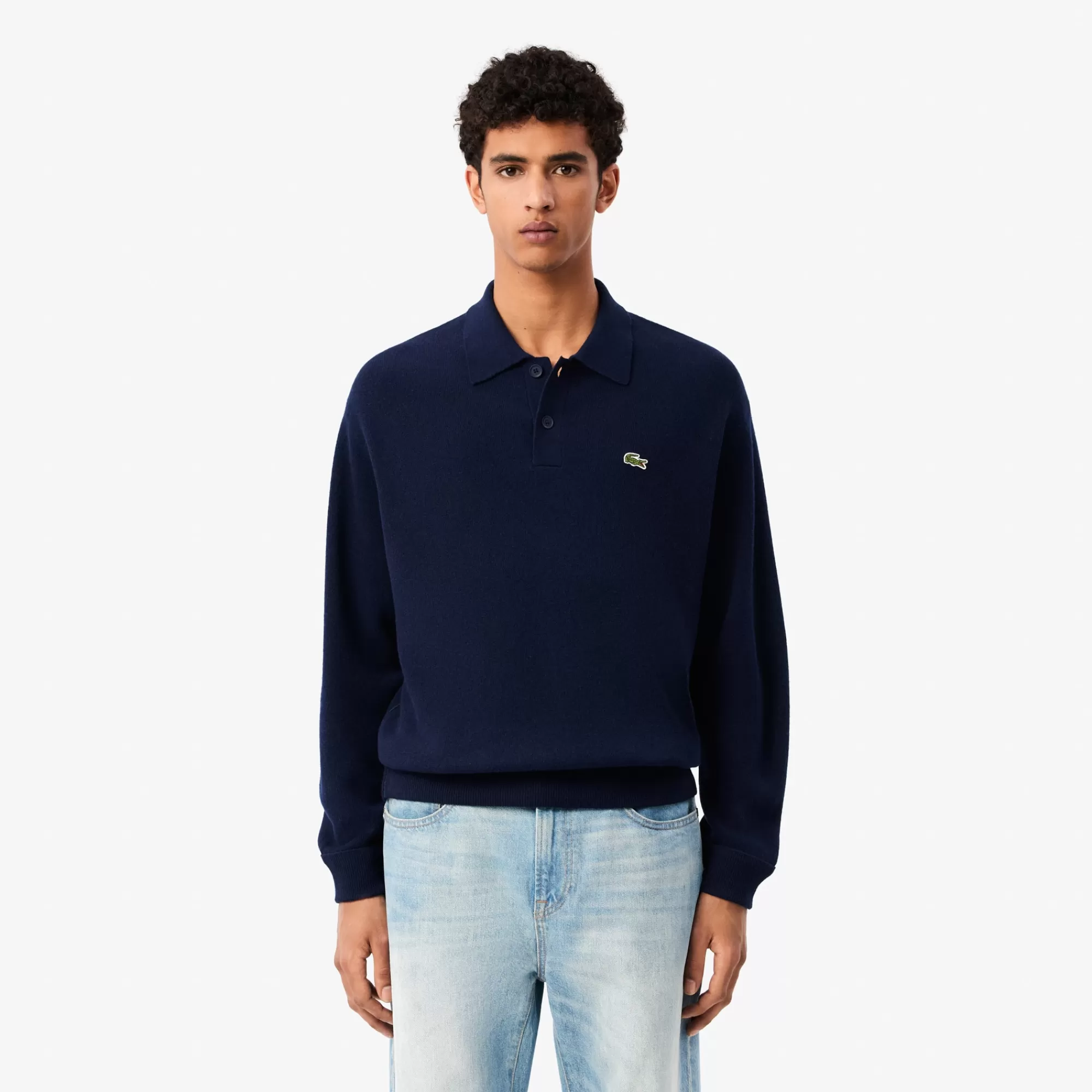 LACOSTE Malhas^Sweater Polo de Lã Cardada Relaxed Fit