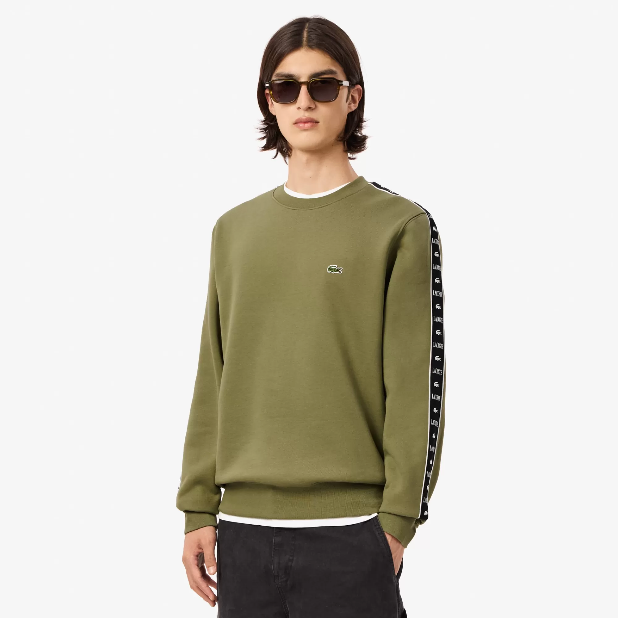 LACOSTE Sweatshirt^Sweatshirt de Gola Redonda com Listras com Logo