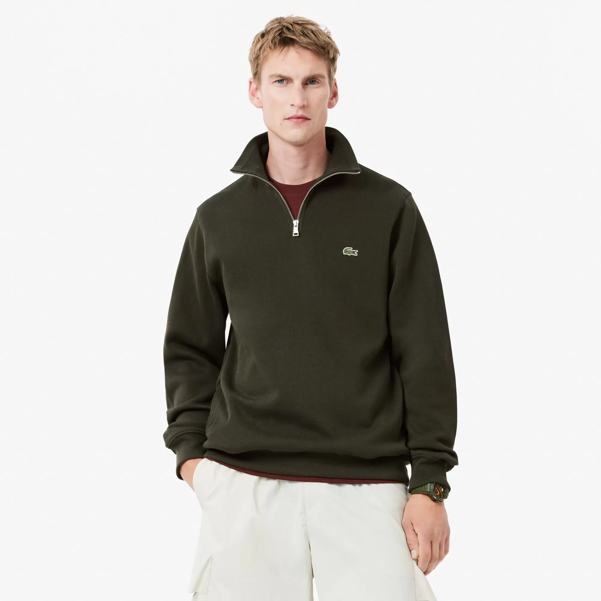 LACOSTE Sweatshirt^Sweatshirt em Interlock com Gola Alta e Fecho