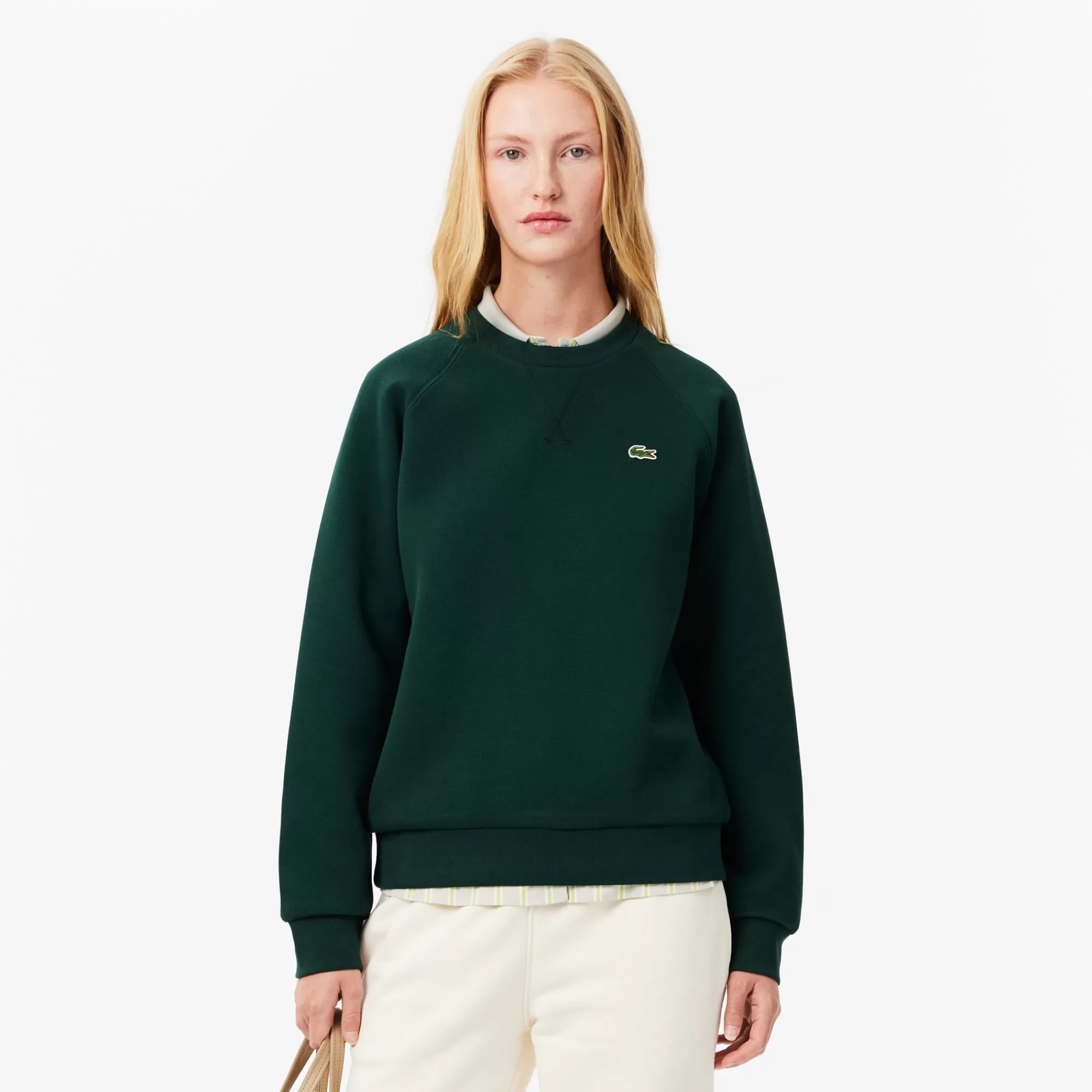 MULHER LACOSTE Sweatshirts^Sweatshirt Piqué com Gola Redonda