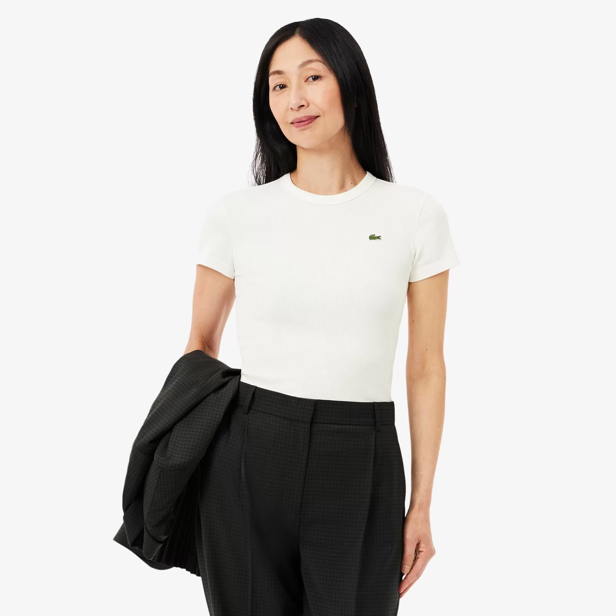 MULHER LACOSTE T-Shirts^T-shirt de Algodão Canelado Slim Fit