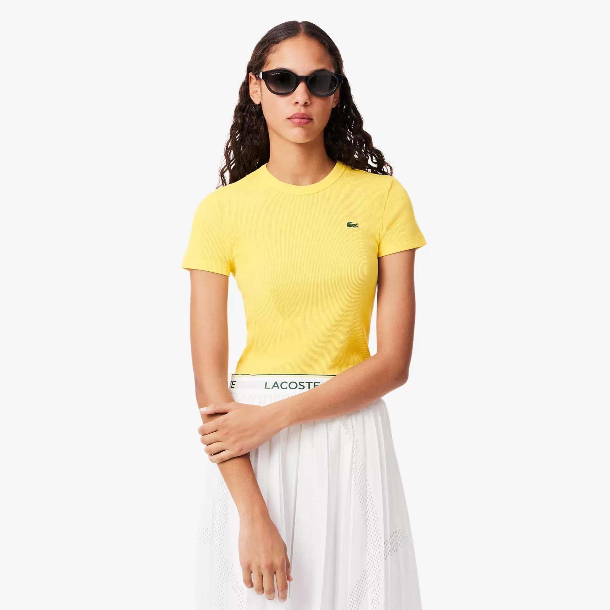 MULHER LACOSTE T-Shirts^T-shirt de Algodão Canelado Slim Fit