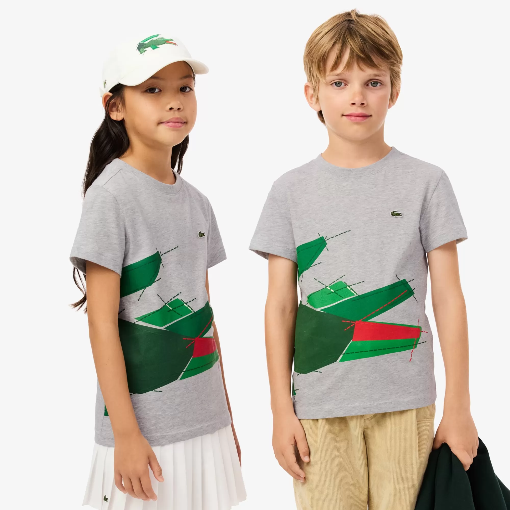 Crianças LACOSTE Moda Menina | Moda Menino^T-shirt de Algodão com Crocodilo Gráfico