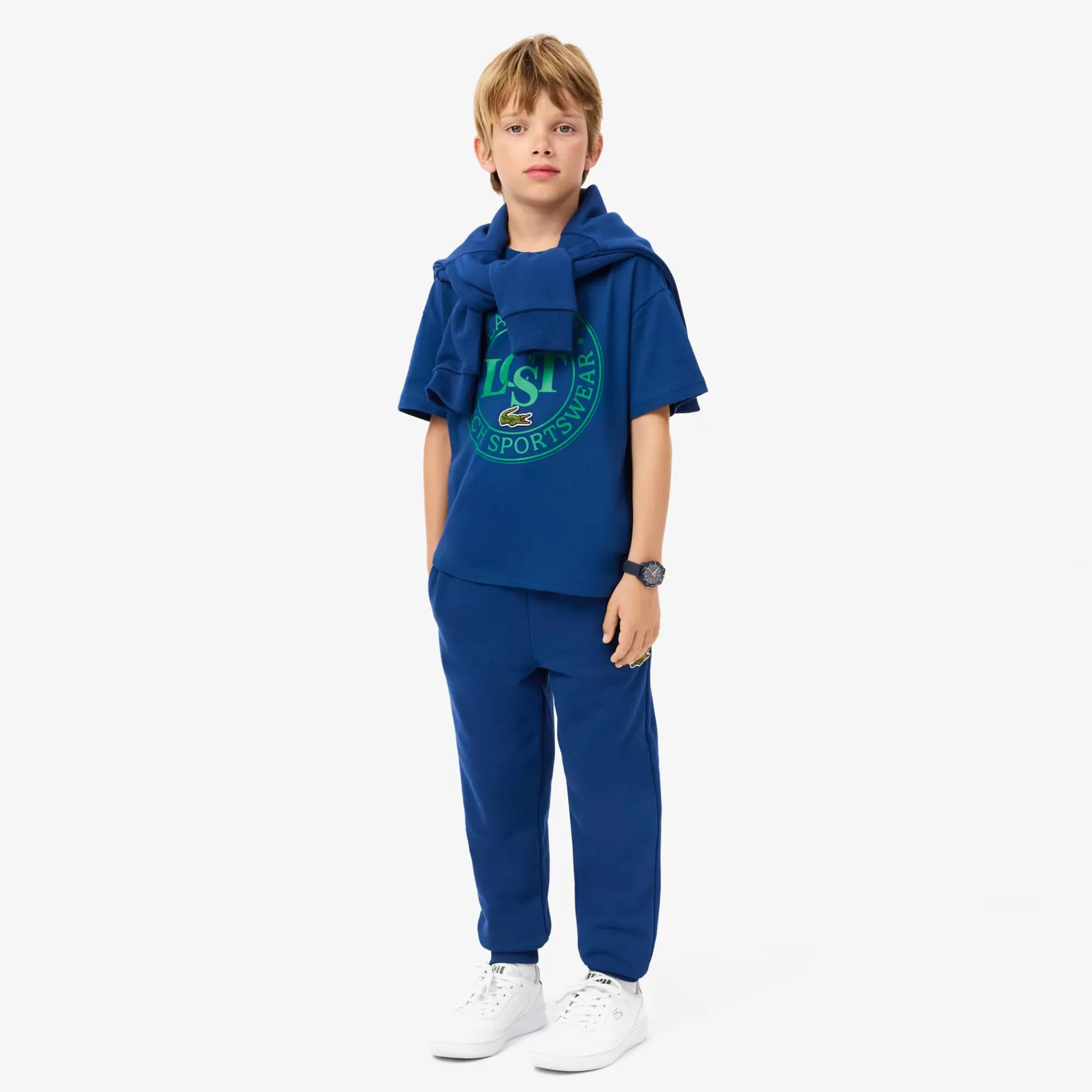 Crianças LACOSTE Moda Menina | Moda Menino^T-shirt de Algodão com Emblema em Contraste