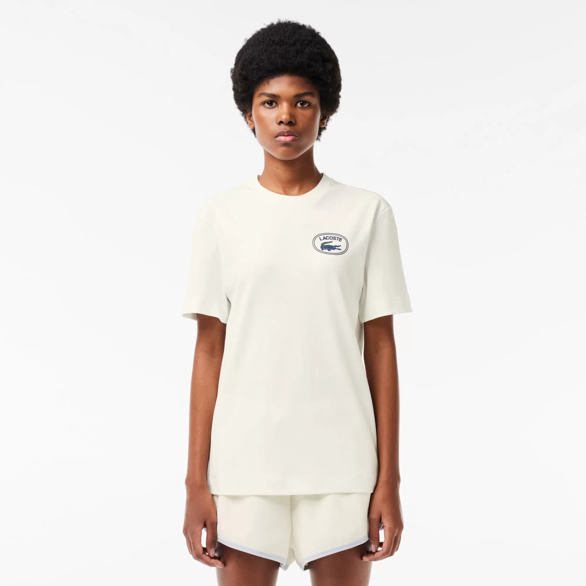 MULHER LACOSTE T-Shirts^T-shirt de Algodão com Estampado de Assinatura