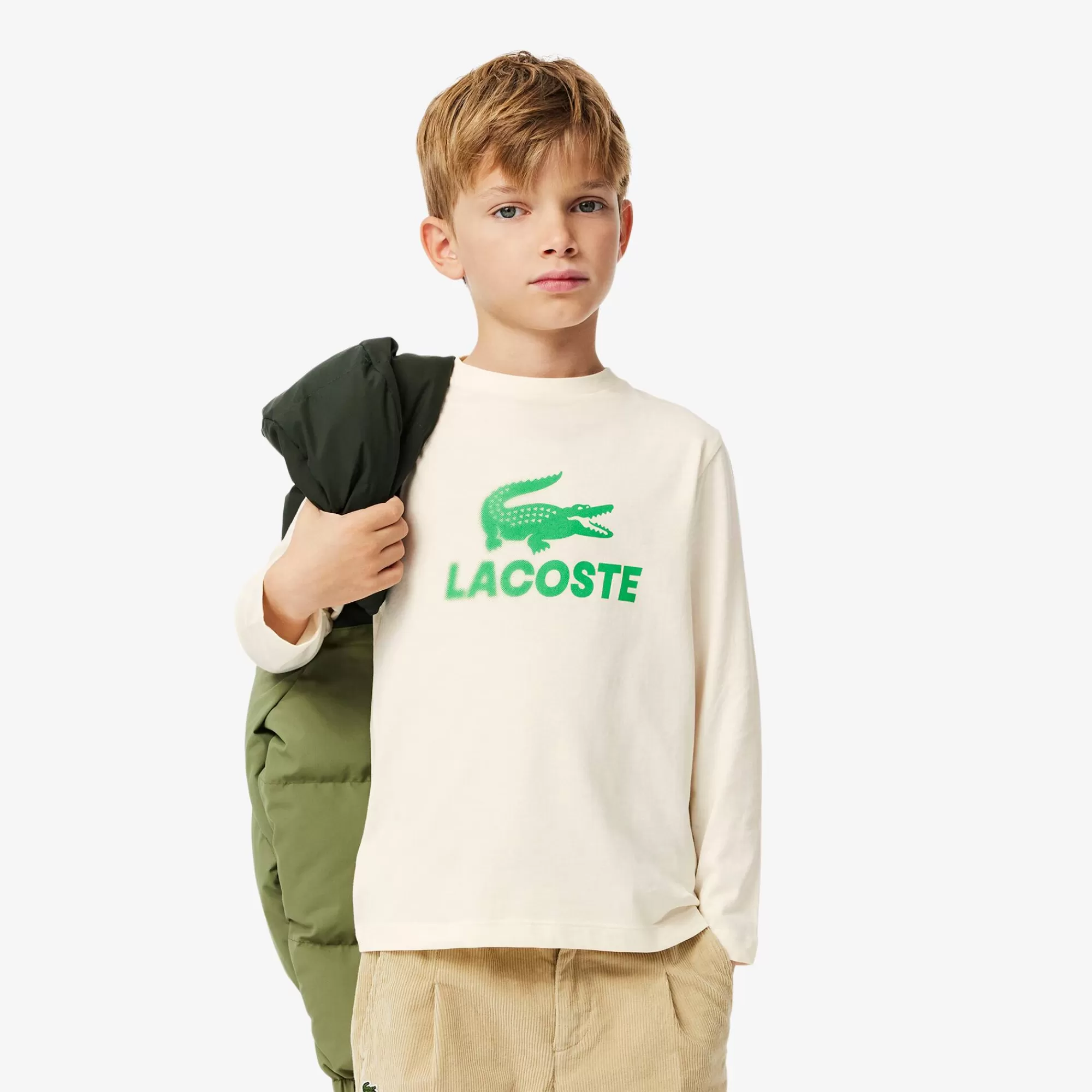 Crianças LACOSTE Moda Menino | Moda Menino^T-shirt de Algodão com Estampado de Crocodilo