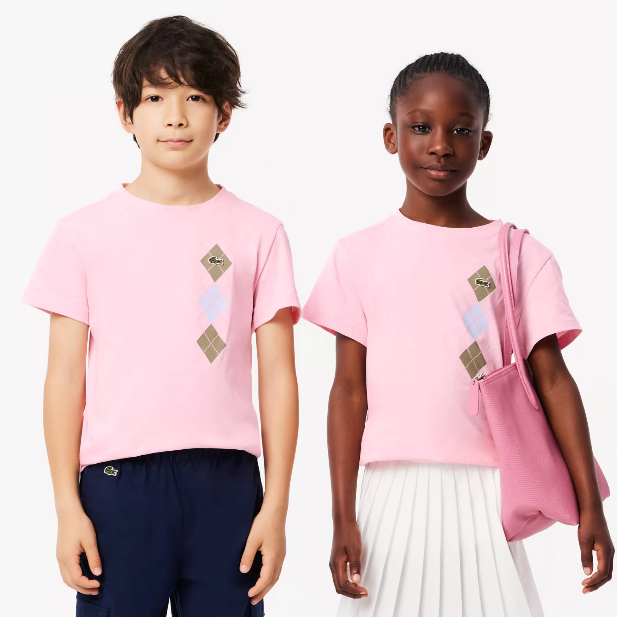 Crianças LACOSTE Moda Menina | Moda Menino^T-shirt de Algodão com Estampado de Losangos