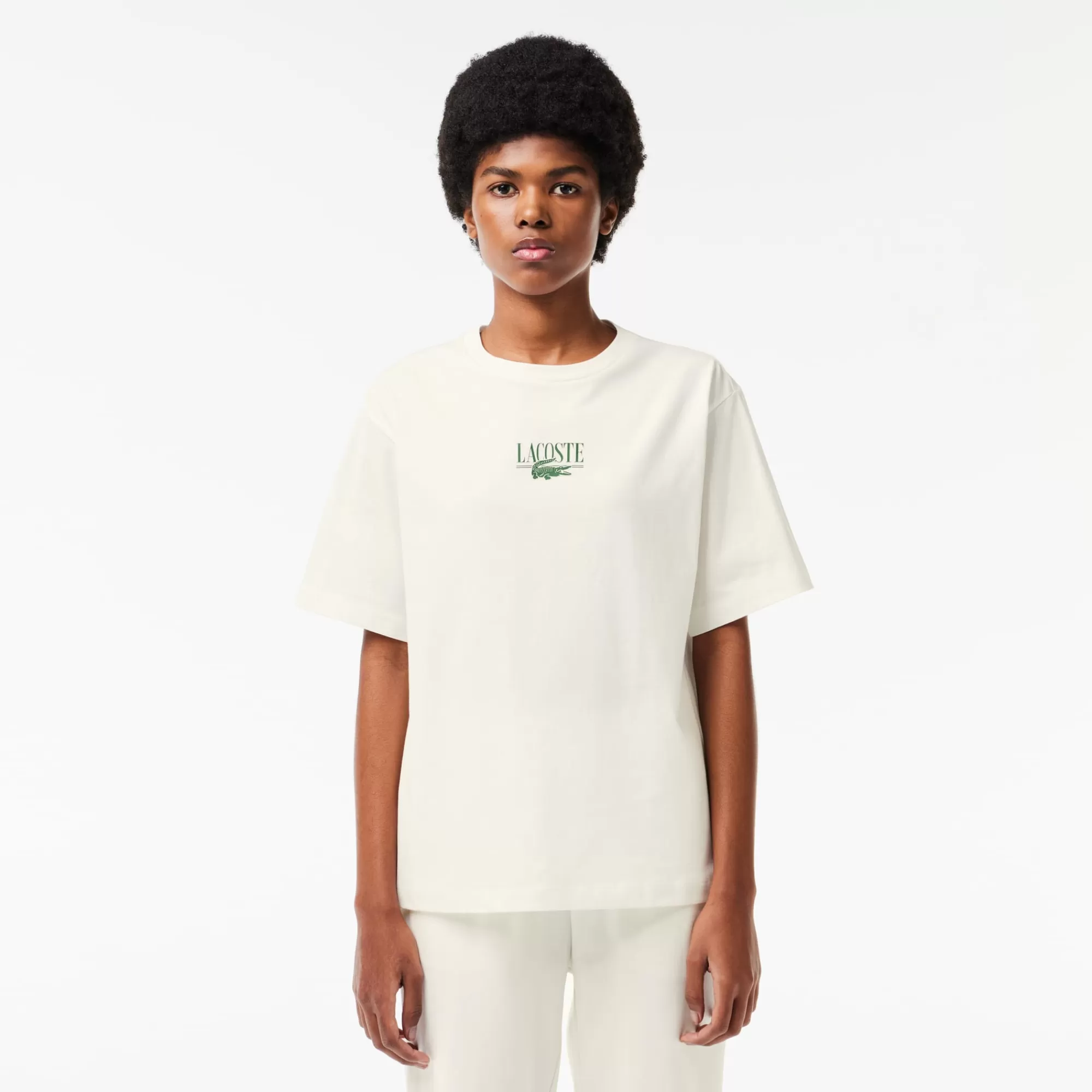 MULHER LACOSTE T-Shirts^T-shirt de Algodão com Estampado Relaxed Fit