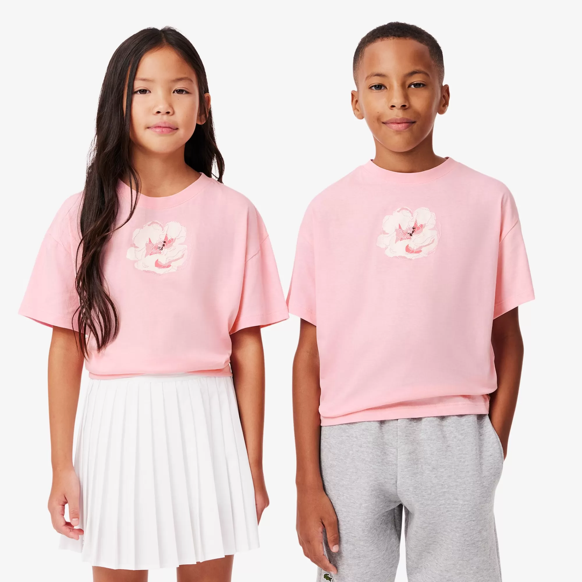 Crianças LACOSTE Moda Menina | Moda Menino^T-shirt de Algodão Estampada com Flores Bordadas