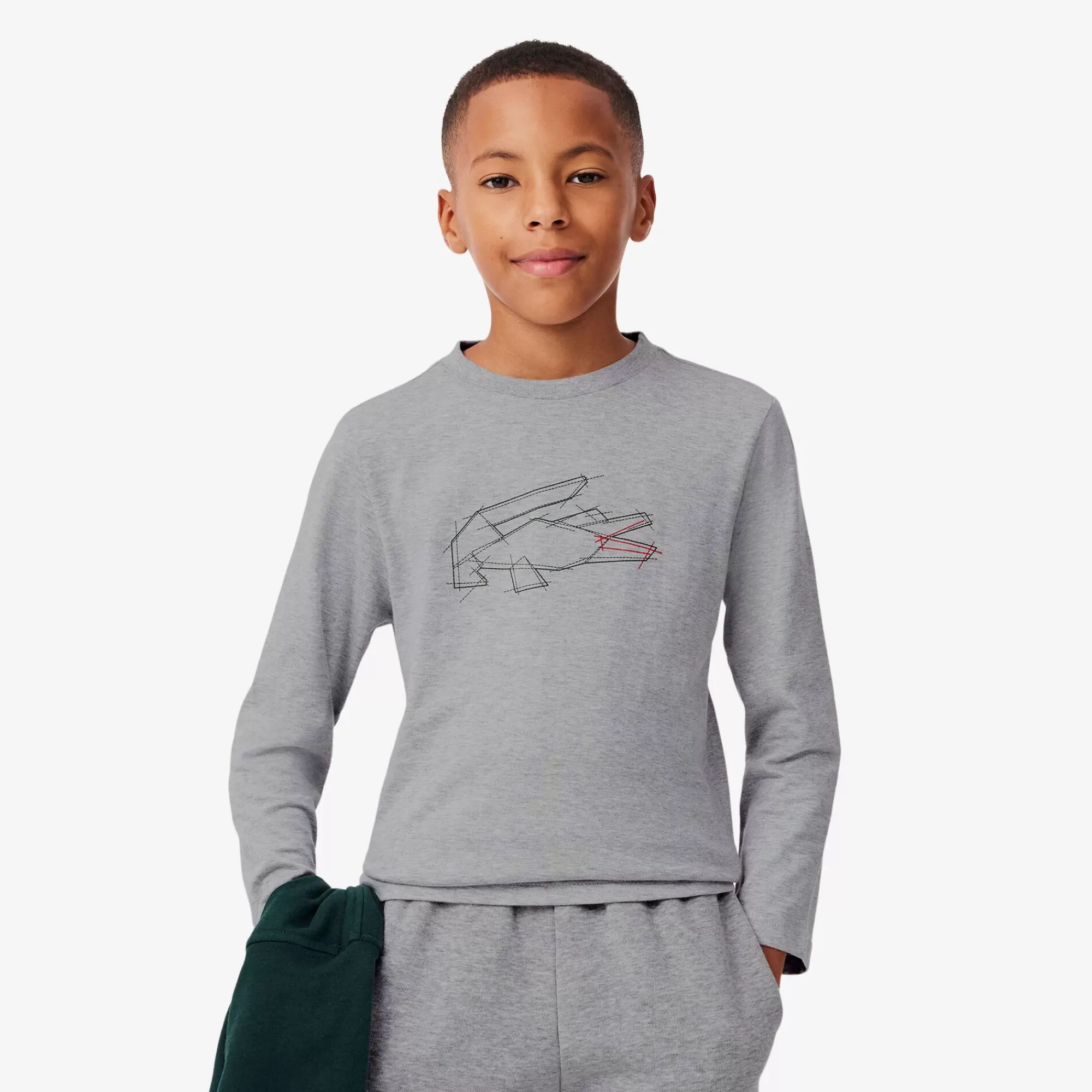 Crianças LACOSTE Moda Menino | Moda Menino^T-shirt de Algodão Grosso com Crocodilo Gráfico