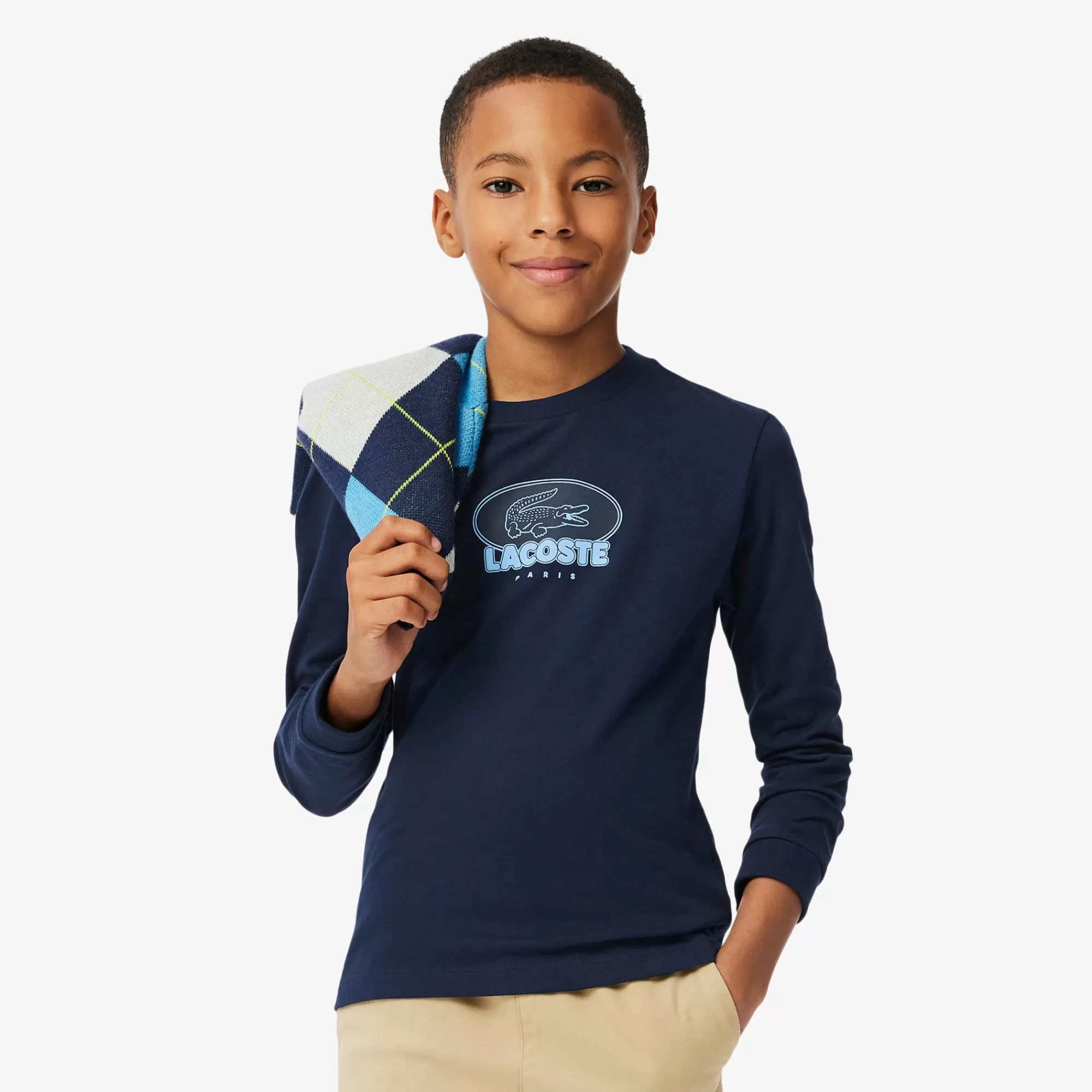 Crianças LACOSTE Moda Menino | Moda Menino^T-shirt de Algodão Grosso com Emblema Estampado