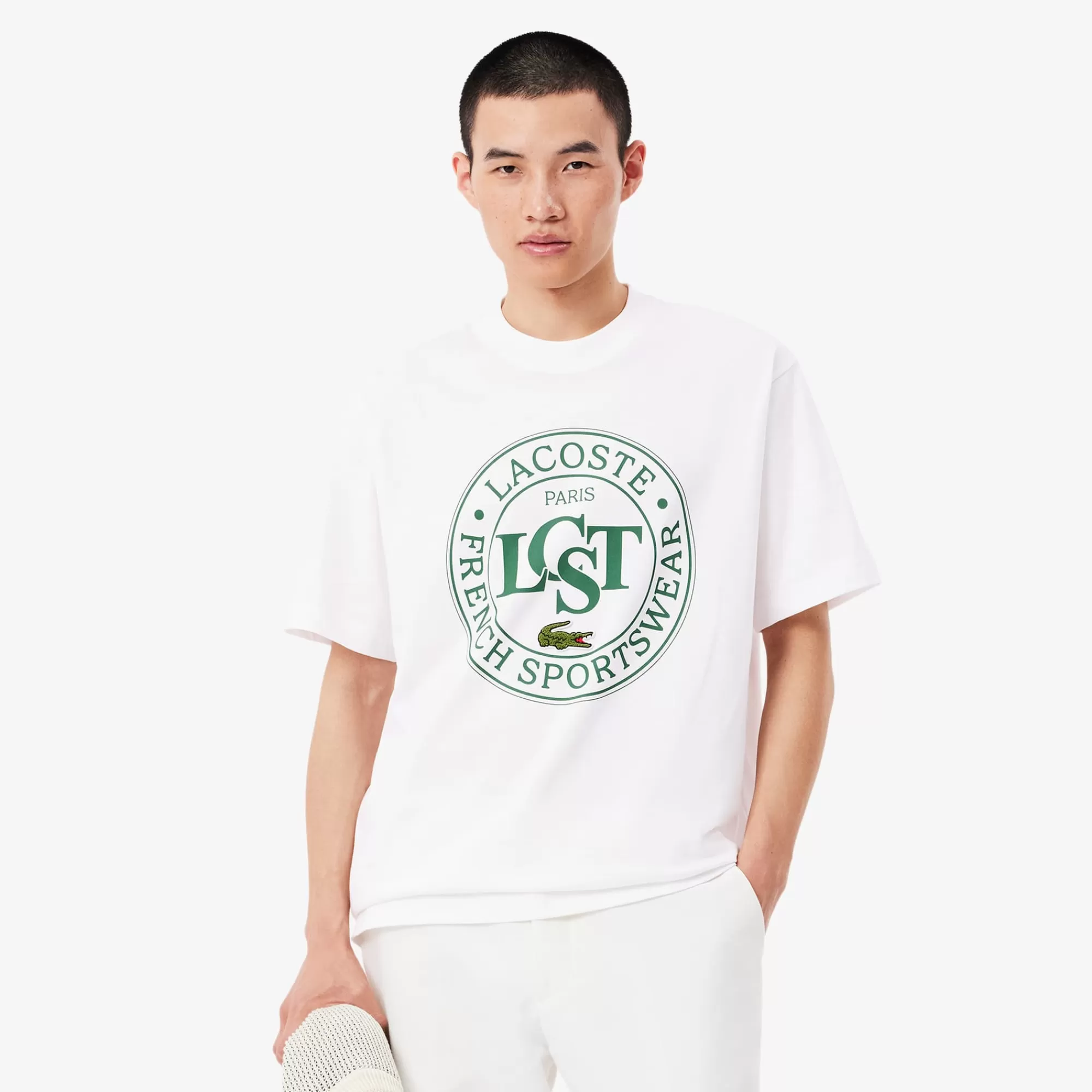 LACOSTE T-Shirts^T-shirt de Algodão Grosso com Estampado Loose Fit