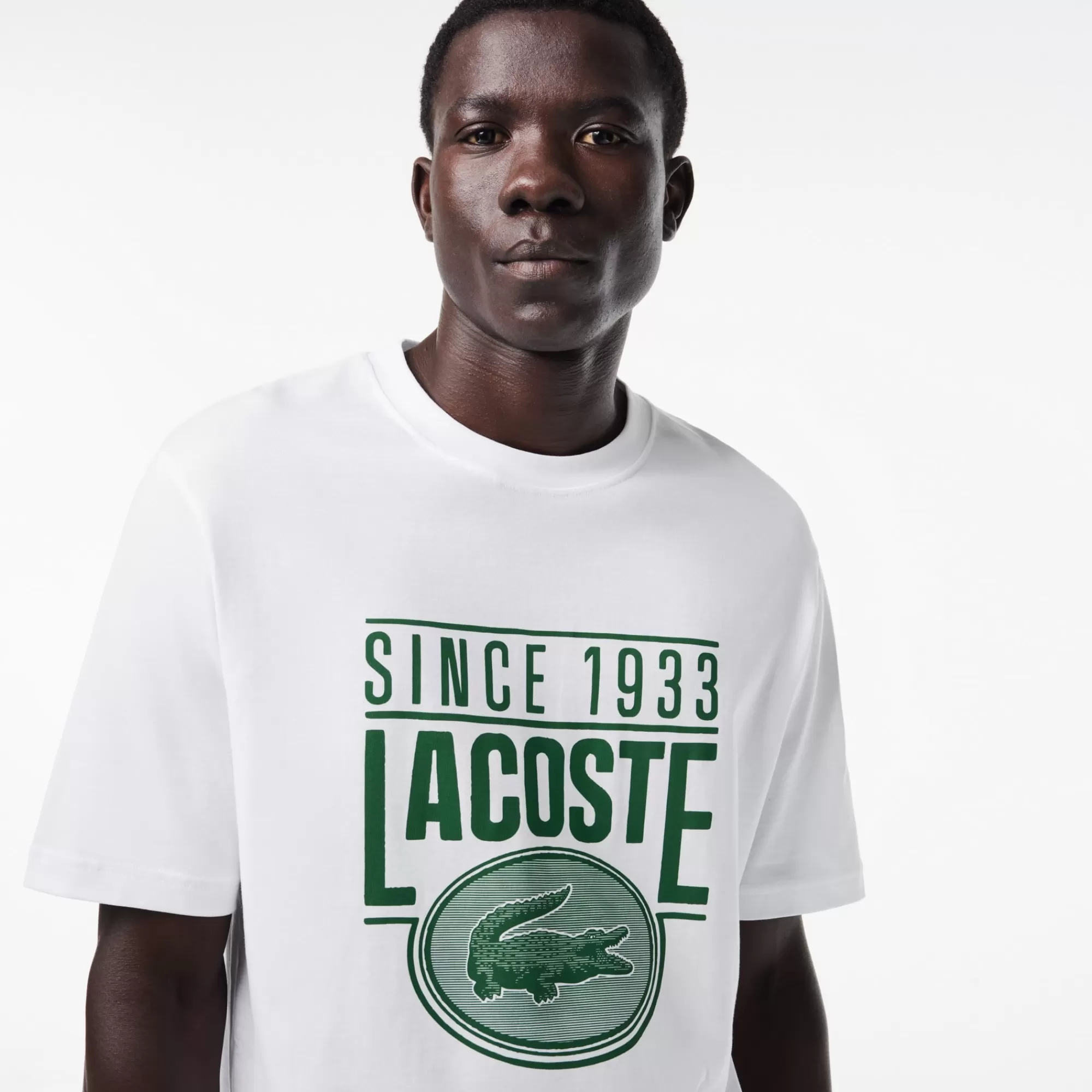 LACOSTE T-Shirts^T-shirt de Algodão Grosso com Estampado Loose Fit