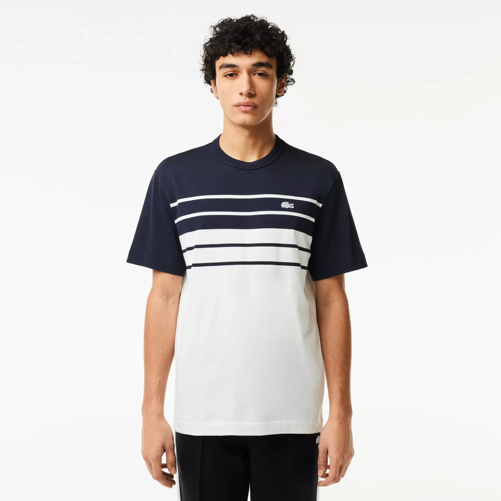 LACOSTE T-Shirts^T-shirt de Algodão Grosso às Listras de Fabrico Francês