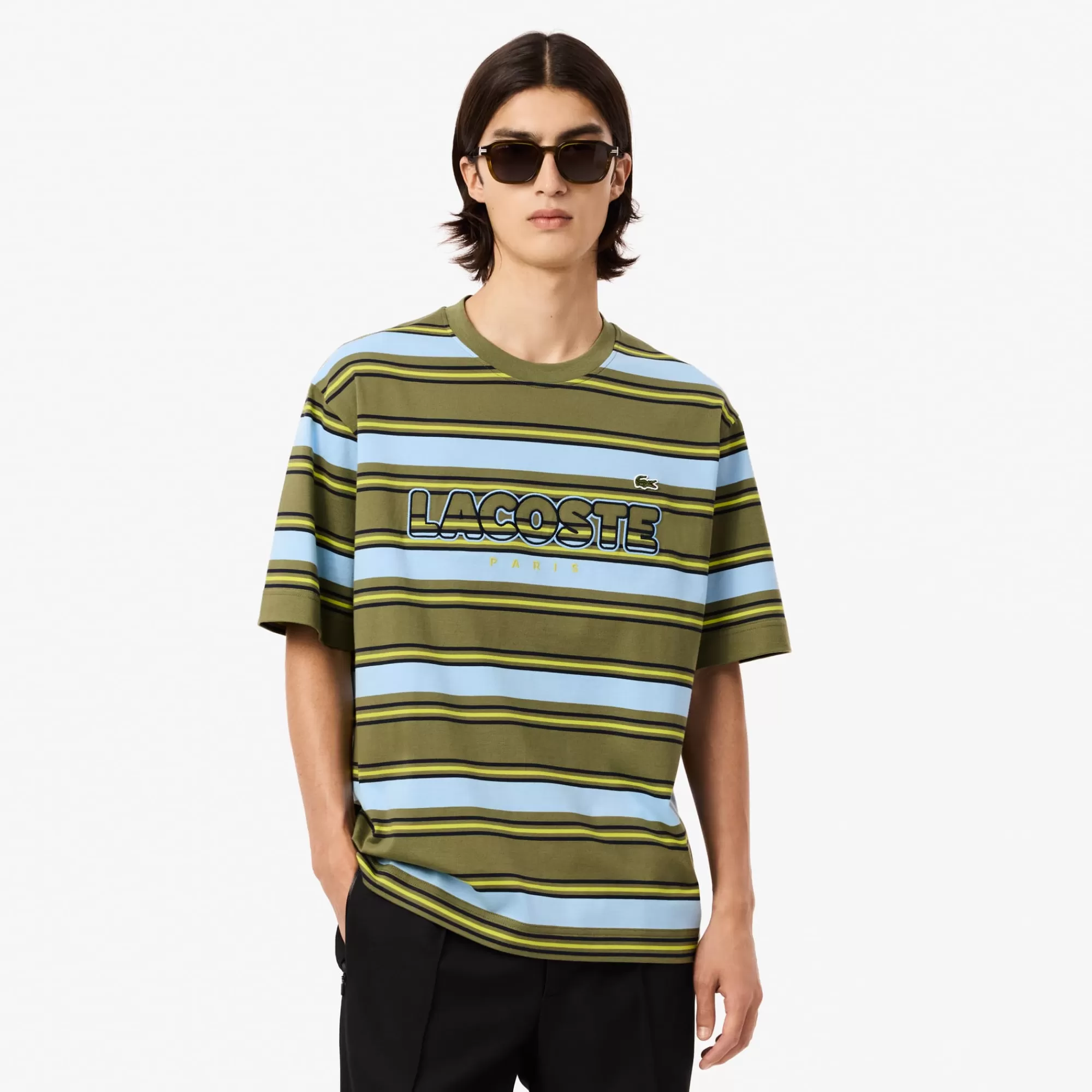 LACOSTE T-Shirts^T-shirt de Algodão Grosso às Listras Loose Fit