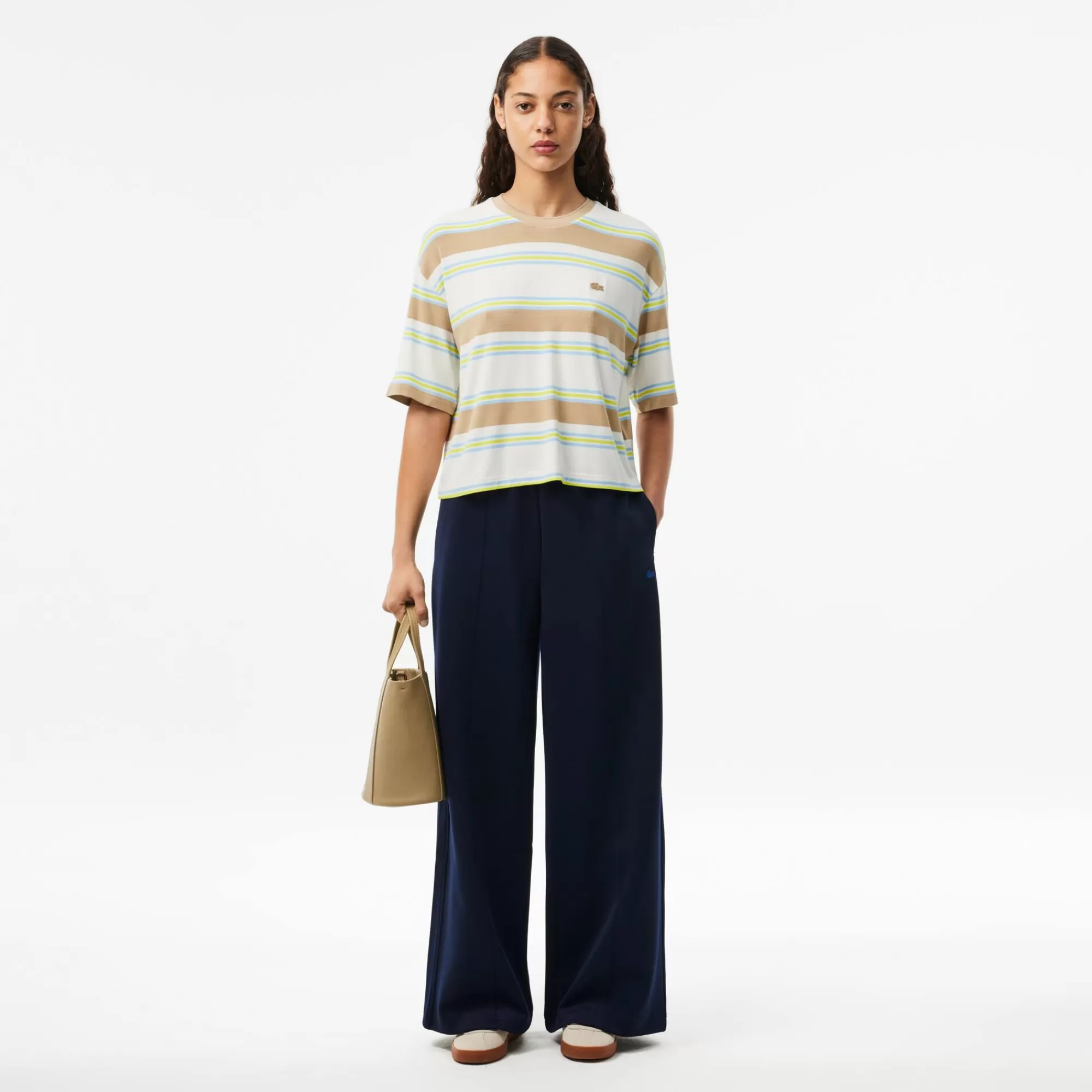 MULHER LACOSTE T-Shirts^T-shirt de Algodão Oversize Fluida com Listras