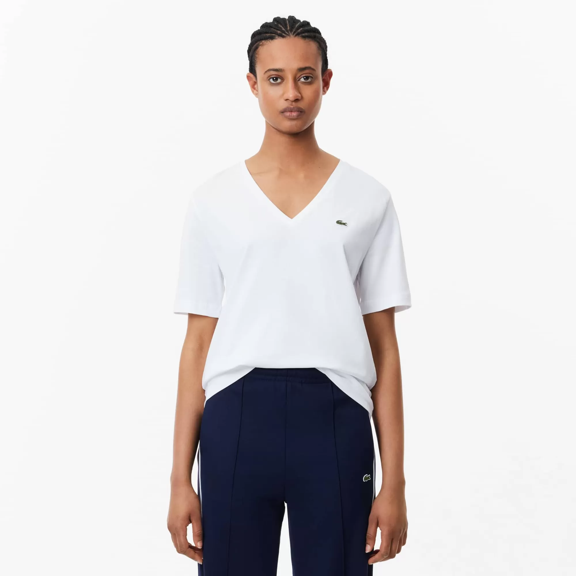 MULHER LACOSTE T-Shirts^T-shirt de Algodão Suave com Decote em V Relaxed Fit
