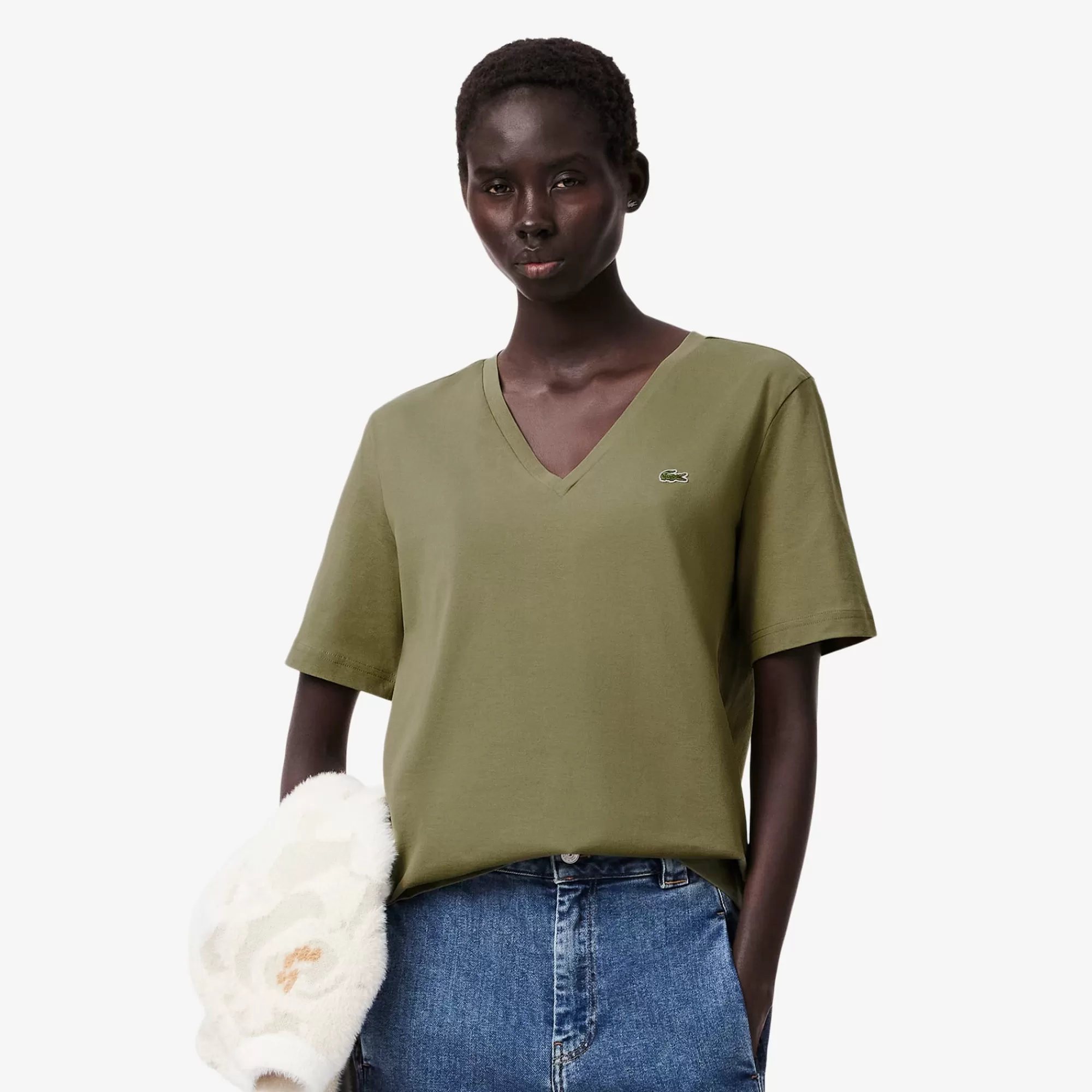 MULHER LACOSTE T-Shirts^T-shirt de Algodão Suave com Decote em V Relaxed Fit