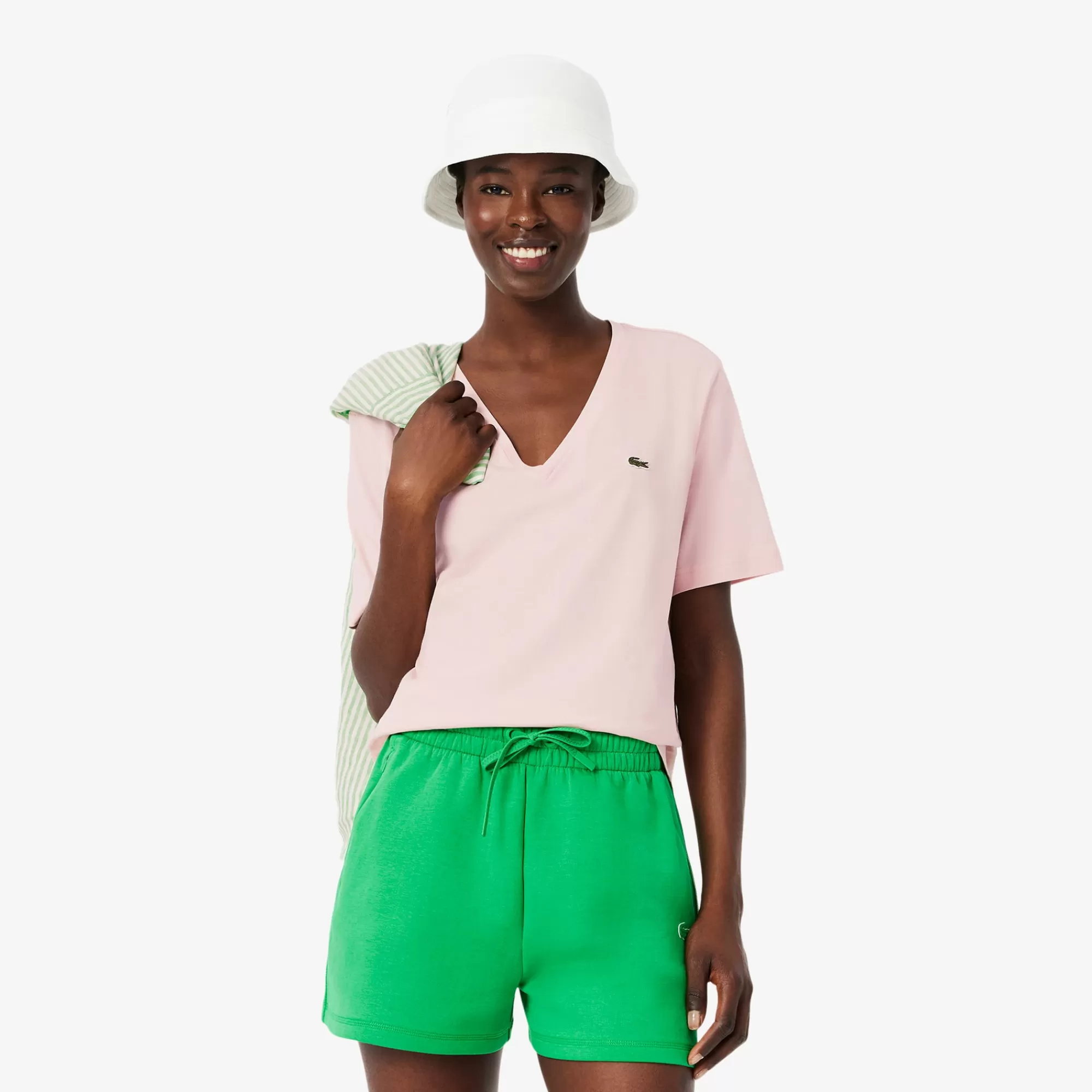MULHER LACOSTE T-Shirts^T-shirt de Algodão Suave com Decote em V Relaxed Fit