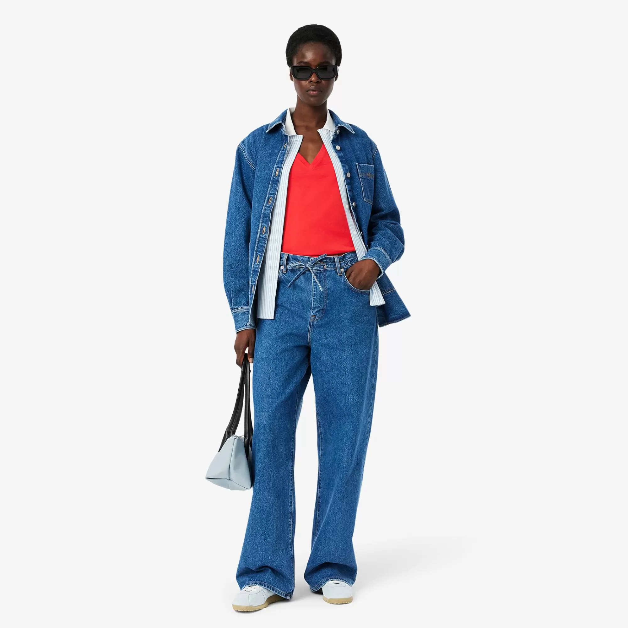 MULHER LACOSTE T-Shirts^T-shirt de Algodão Suave com Decote em V Relaxed Fit