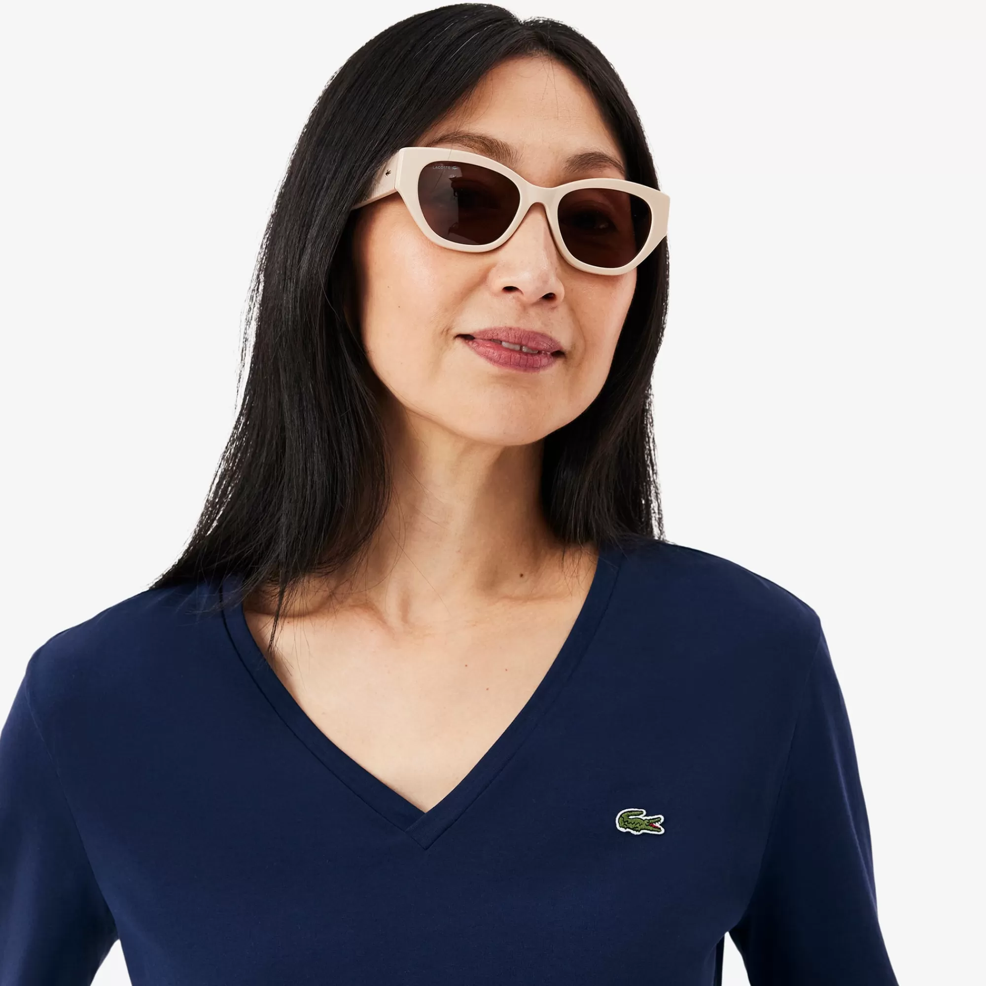 MULHER LACOSTE T-Shirts^T-shirt de Algodão Suave com Decote em V Relaxed Fit