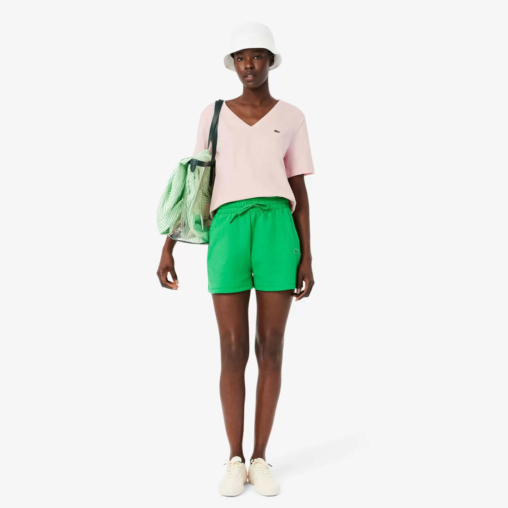 MULHER LACOSTE T-Shirts^T-shirt de Algodão Suave com Decote em V Relaxed Fit