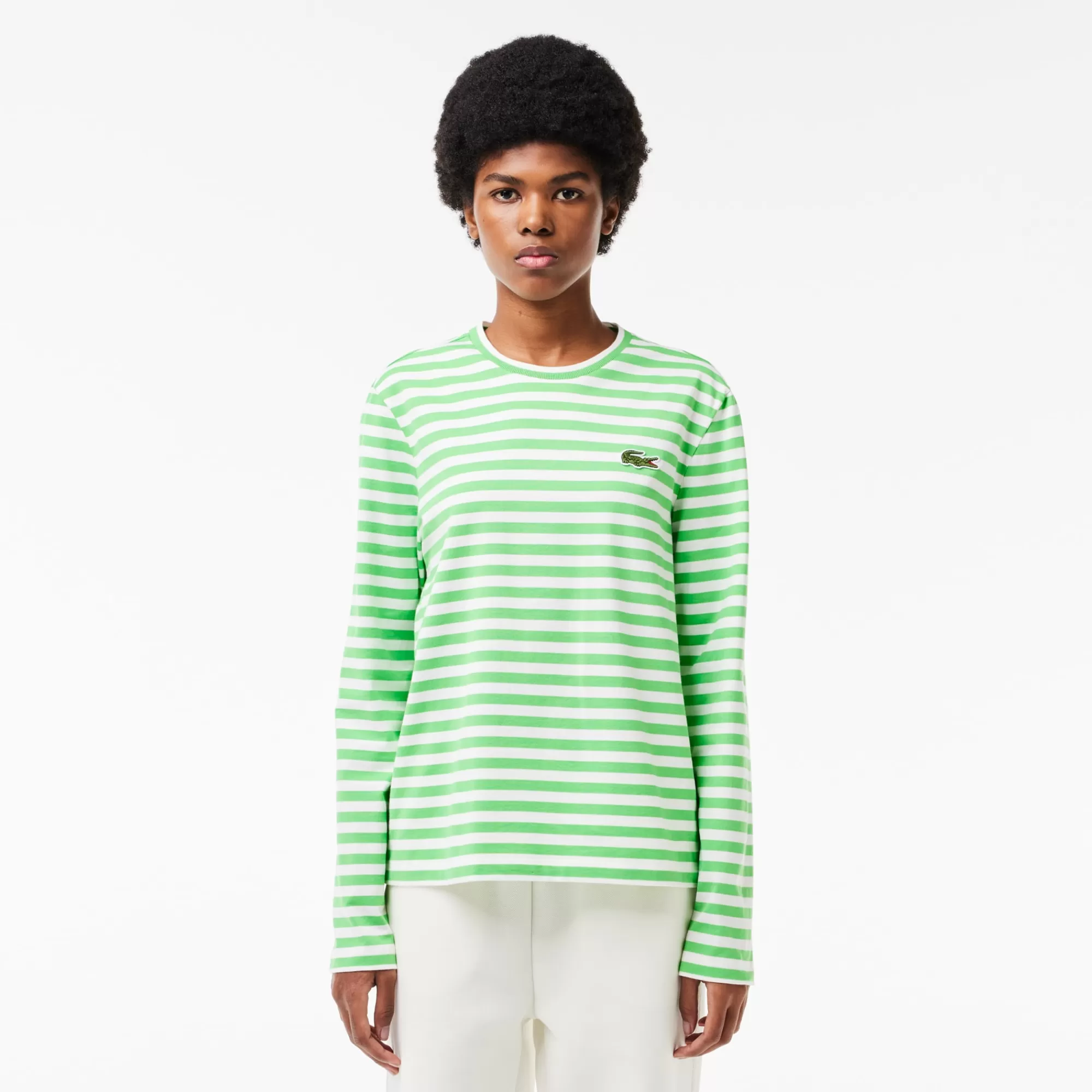 MULHER LACOSTE T-Shirts^T-shirt de Manga Comprida em Algodão às Listras