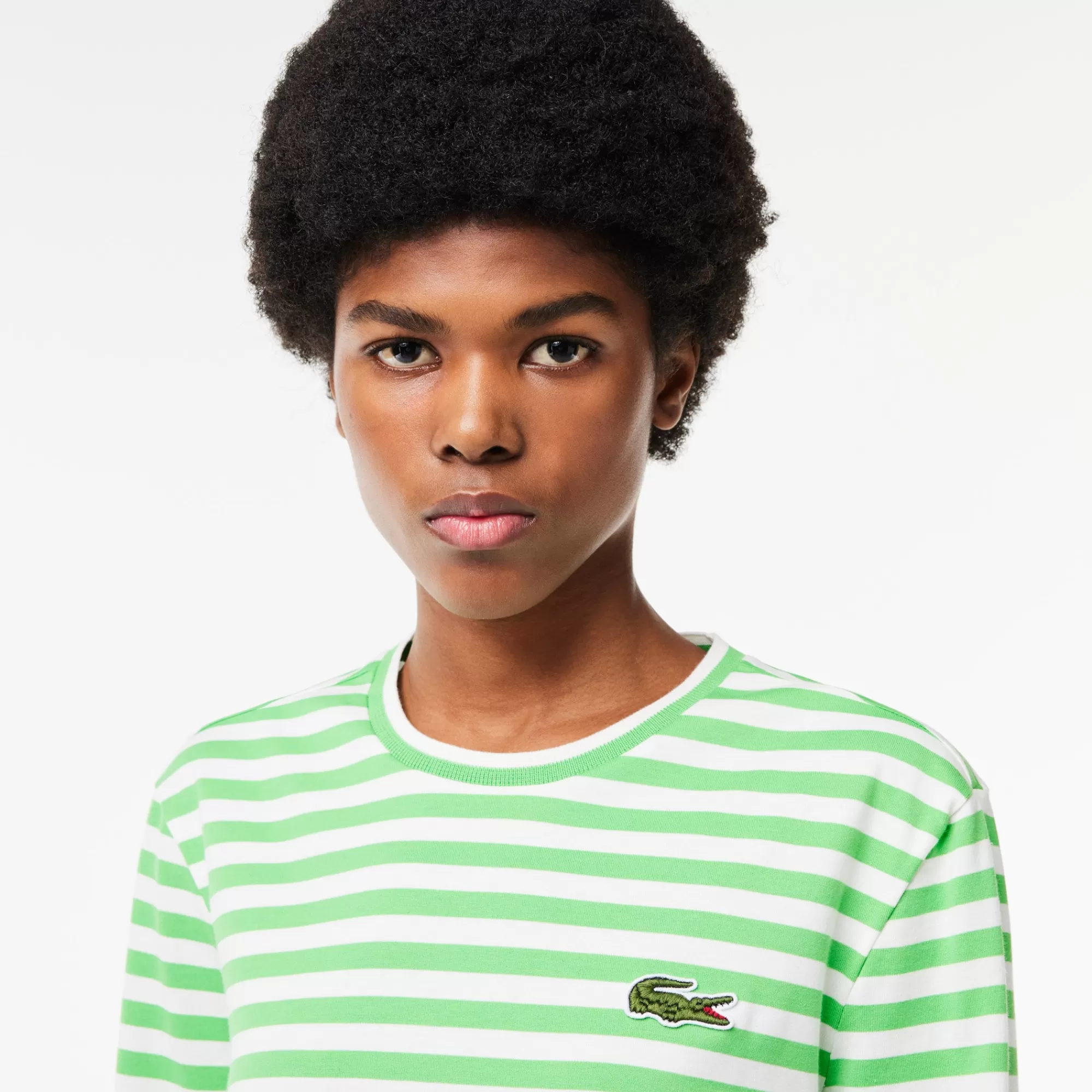MULHER LACOSTE T-Shirts^T-shirt de Manga Comprida em Algodão às Listras